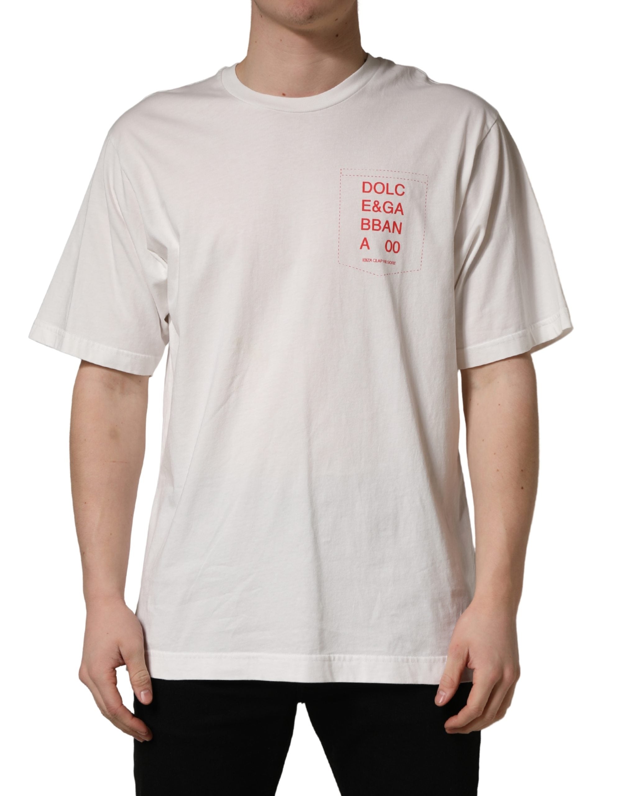 Dolce & Gabbana White Graphic Print Cotton Crew Neck Men's T-shirt (Pre-Owned)