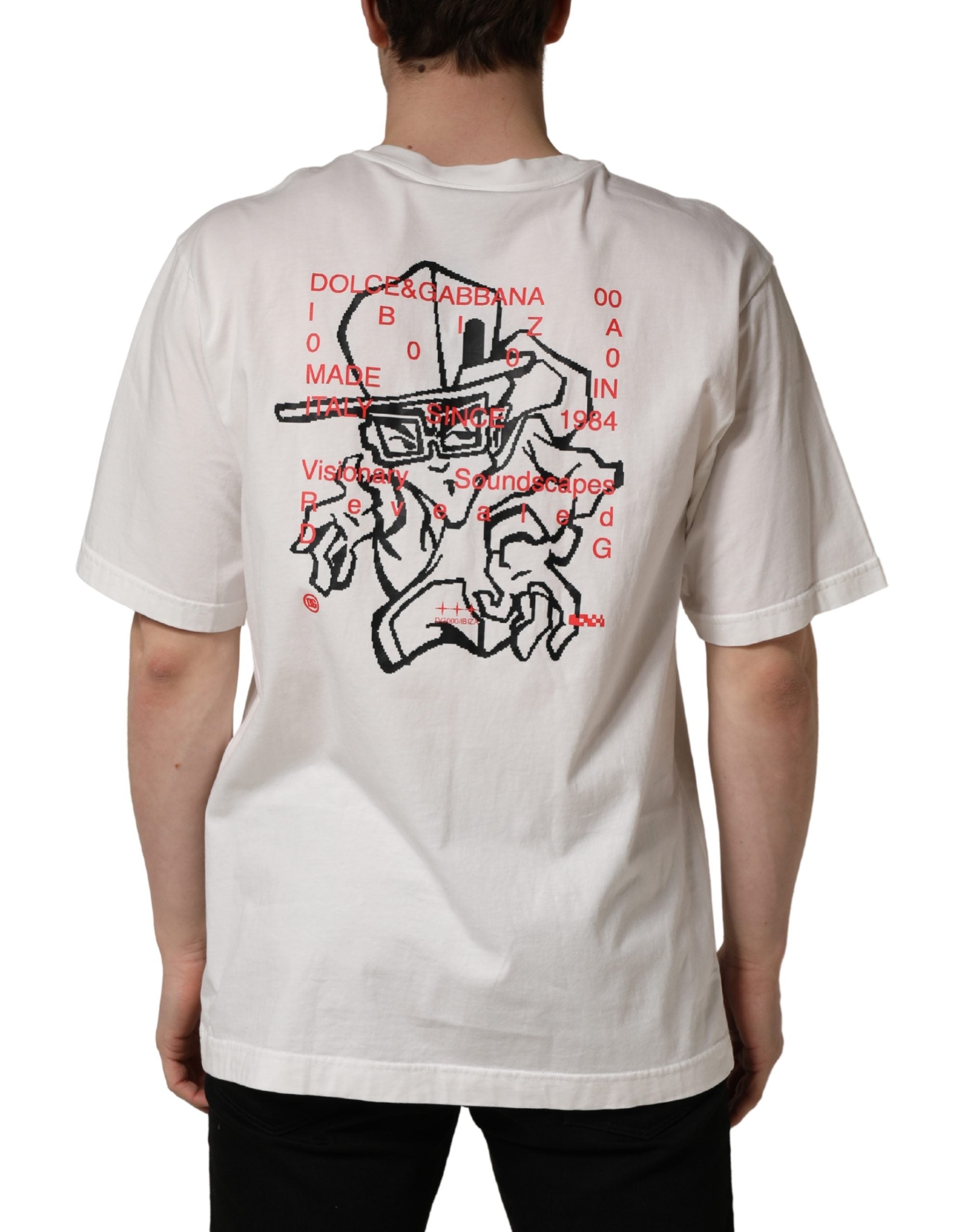 Dolce & Gabbana White Graphic Print Cotton Crew Neck Men's T-shirt (Pre-Owned)