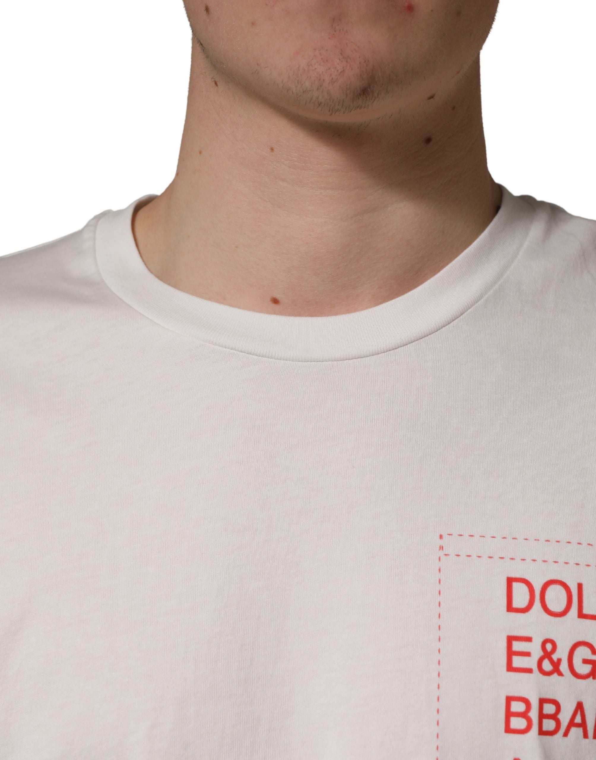 Dolce & Gabbana White Graphic Print Cotton Crew Neck Men's T-shirt (Pre-Owned)