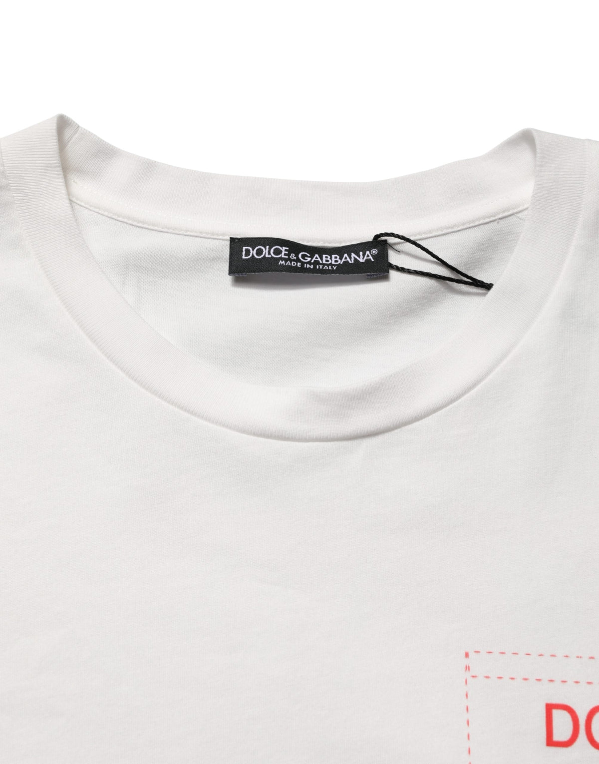 Dolce & Gabbana White Graphic Print Cotton Crew Neck Men's T-shirt (Pre-Owned)