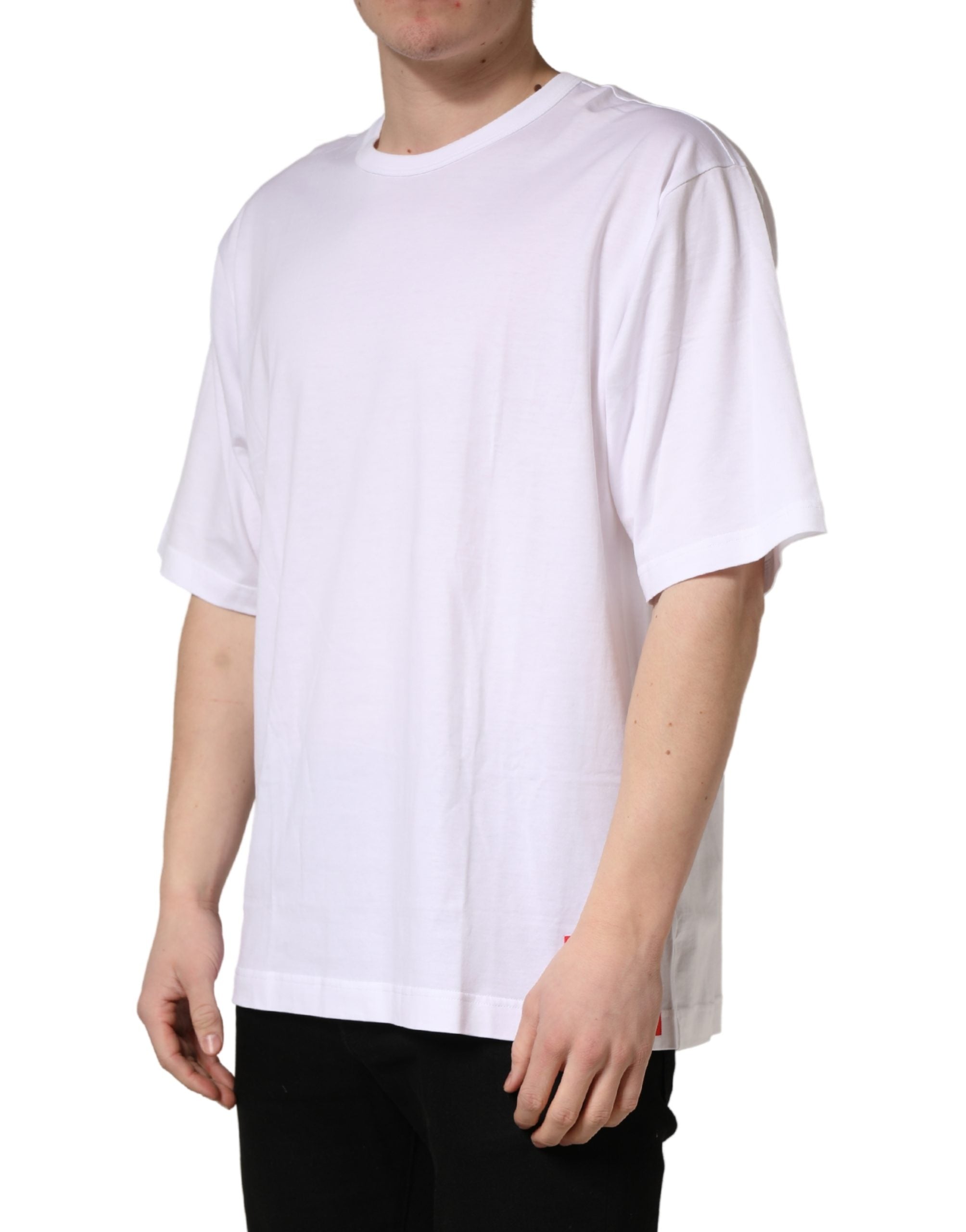 Dolce & Gabbana White Cotton Short Sleeves Crew Neck Men's T-shirt