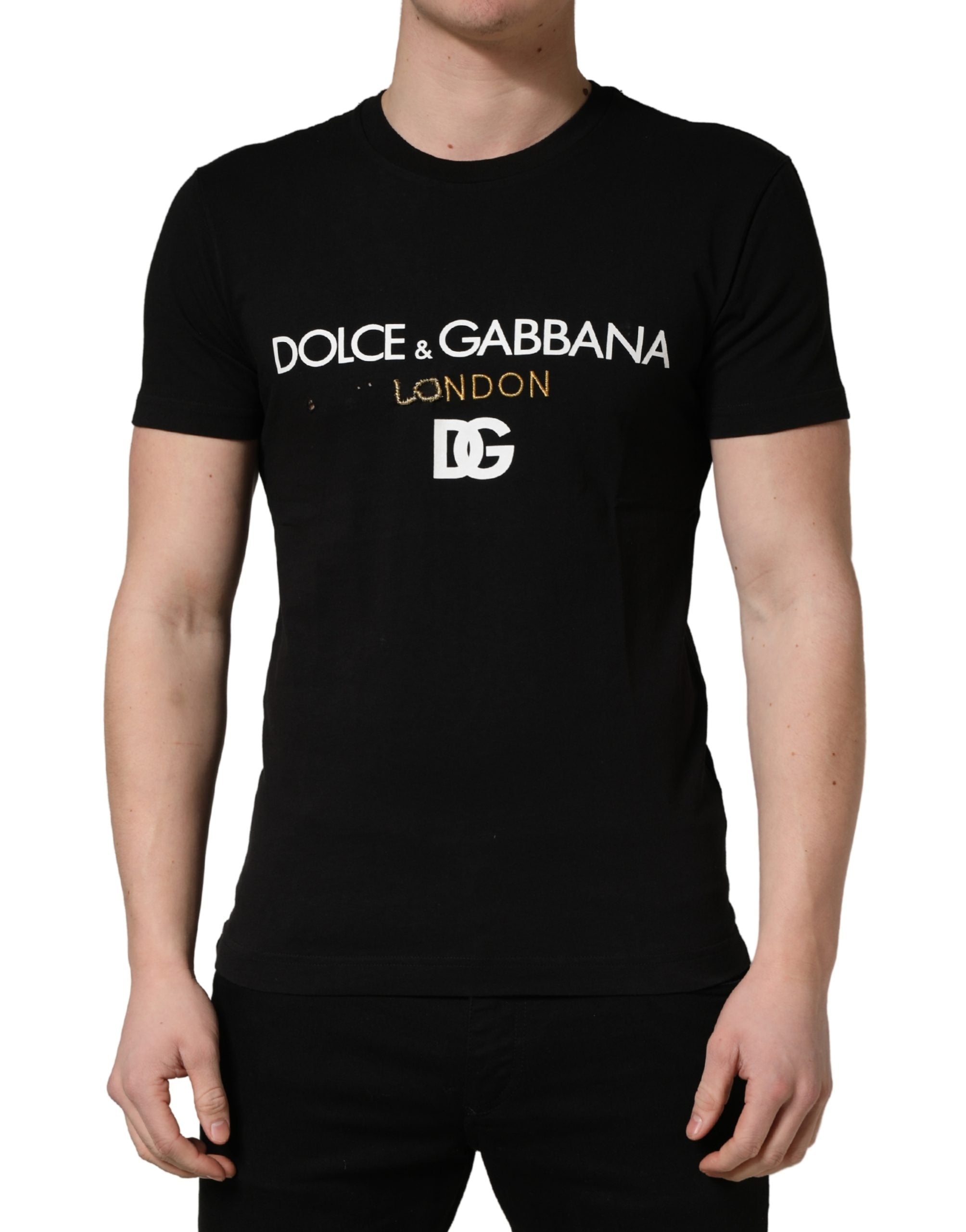 Dolce & Gabbana Black DG London Cotton Men Crew Neck Men's T-shirt (Pre-Owned)