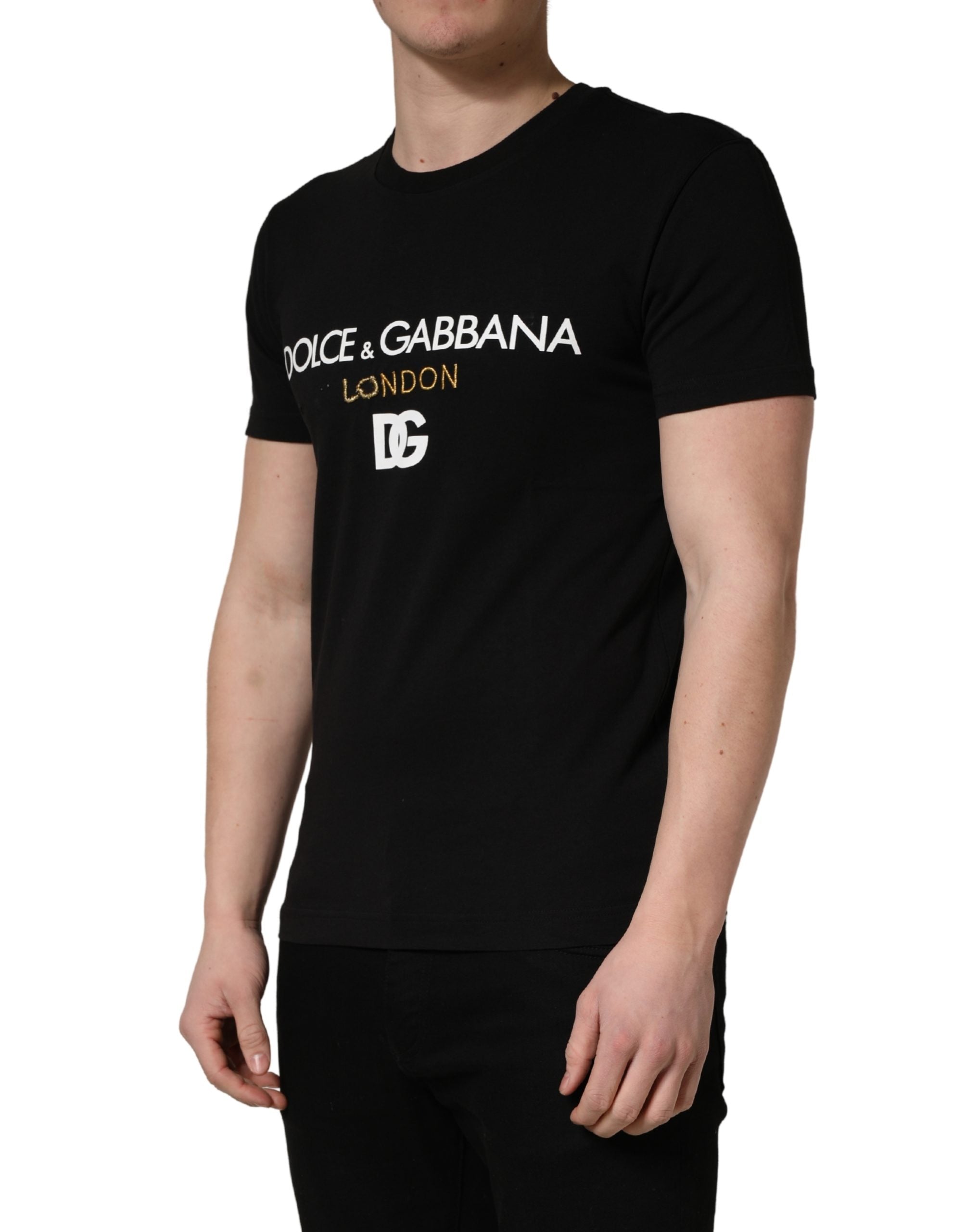Dolce & Gabbana Black DG London Cotton Men Crew Neck Men's T-shirt (Pre-Owned)