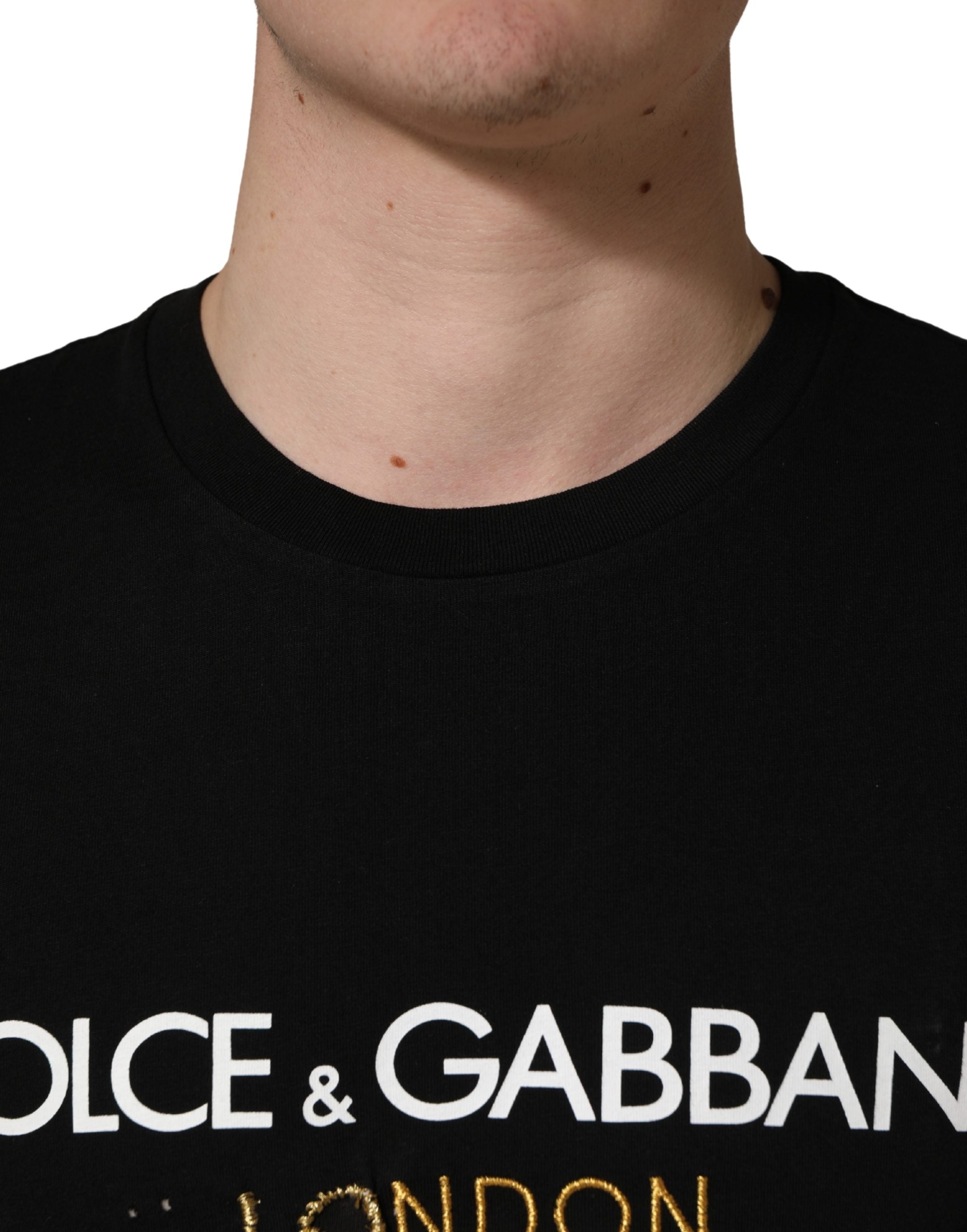 Dolce & Gabbana Black DG London Cotton Men Crew Neck Men's T-shirt (Pre-Owned)