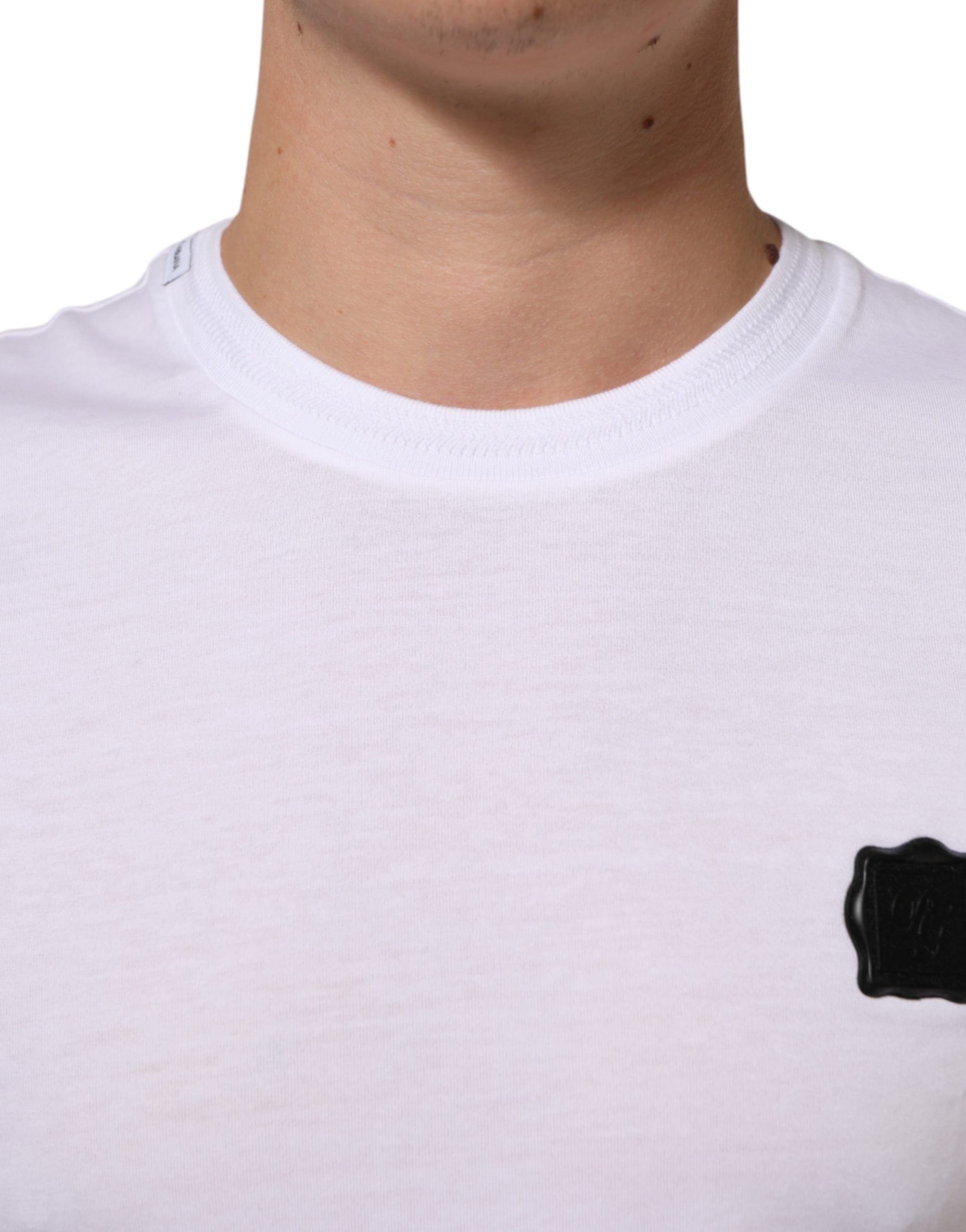 Dolce & Gabbana White Logo Patch Cotton Crew Neck Men's T-shirt