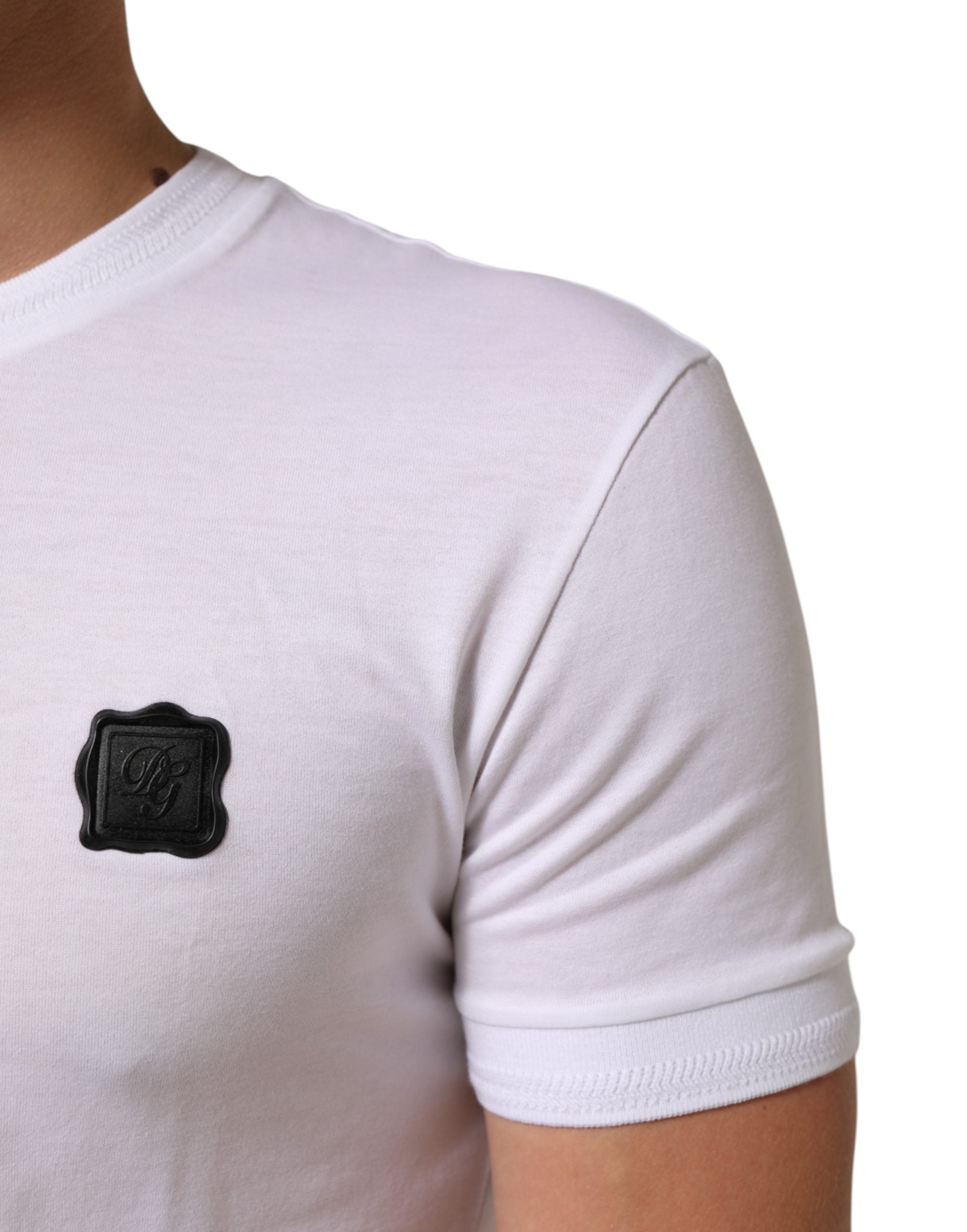 Dolce & Gabbana White Logo Patch Cotton Crew Neck Men's T-shirt