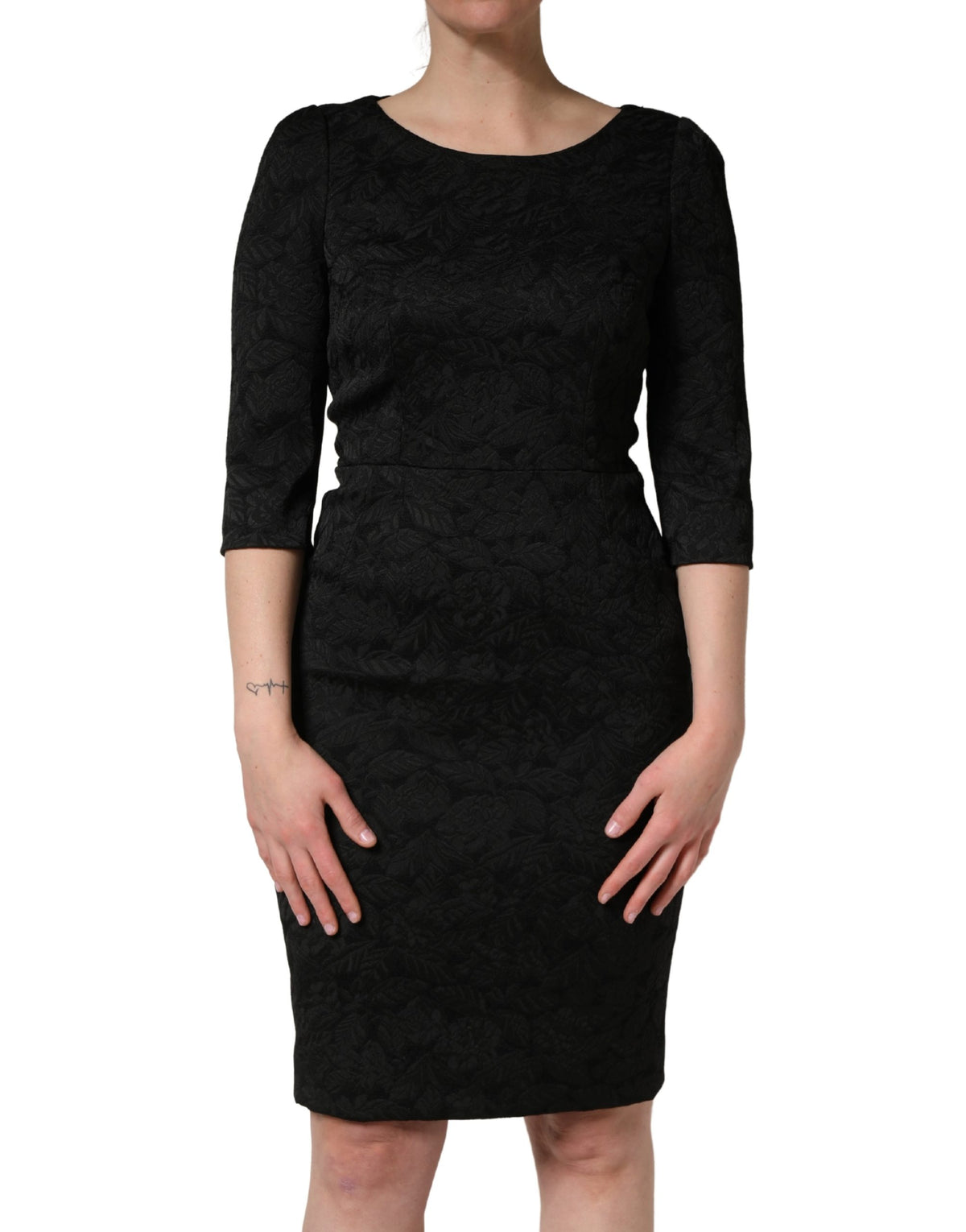 Dolce & Gabbana Black Floral Brocade Sheath Knee Length Women's Dress (Pre-Owned)