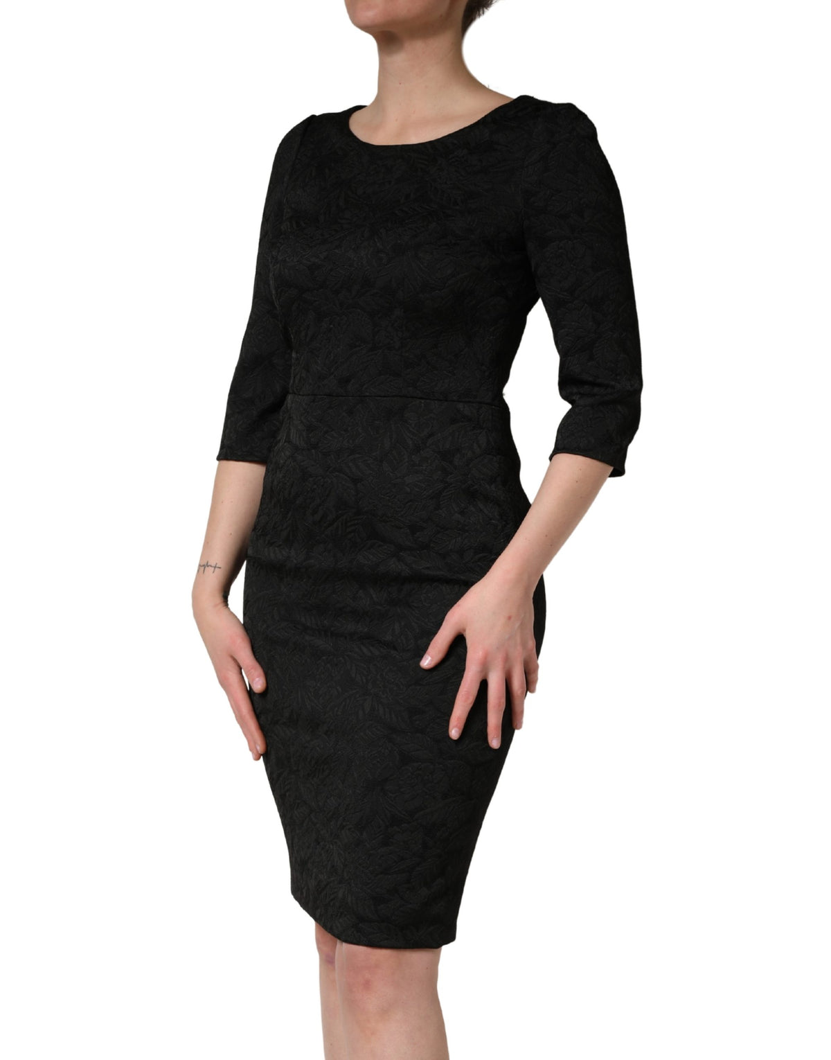 Dolce & Gabbana Black Floral Brocade Sheath Knee Length Women's Dress (Pre-Owned)