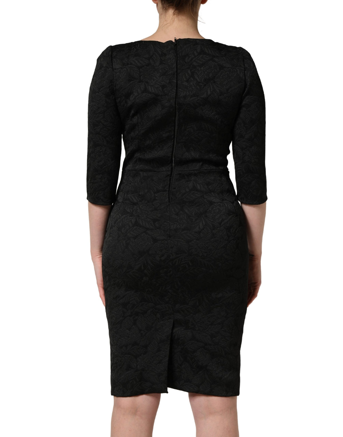 Dolce & Gabbana Black Floral Brocade Sheath Knee Length Women's Dress (Pre-Owned)
