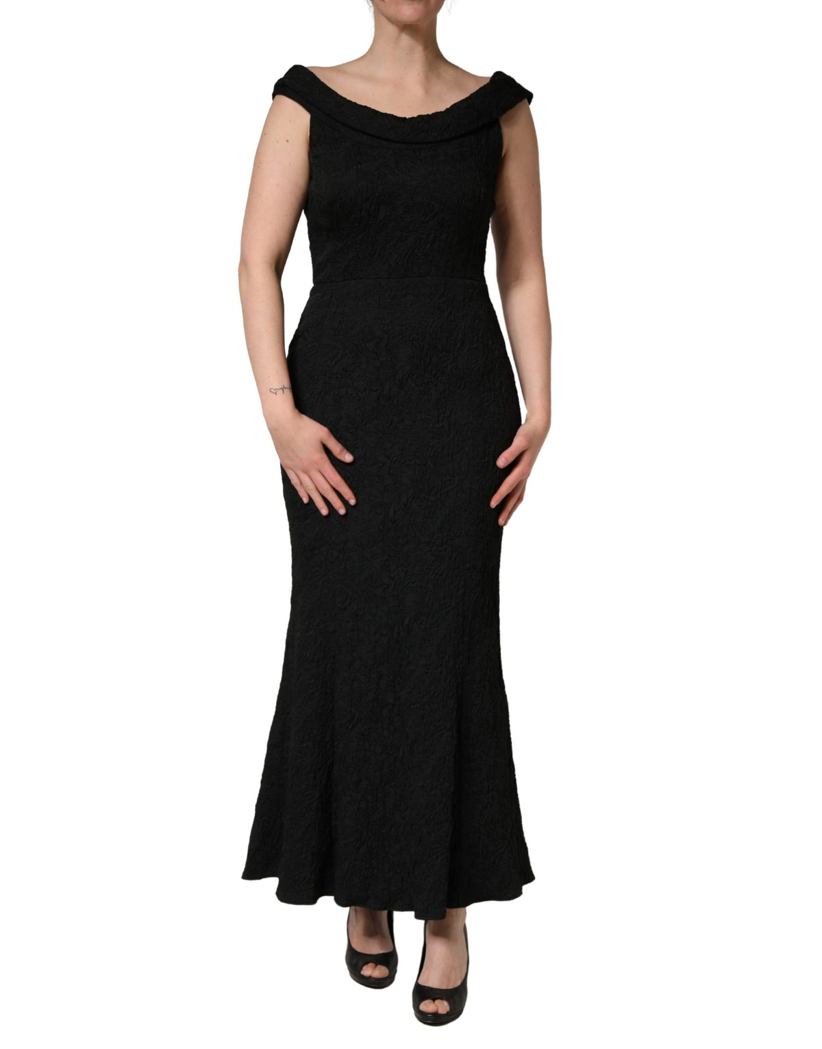 Dolce & Gabbana Black Floral Brocade Sheath Mermaid Women's Dress (Pre-Owned)