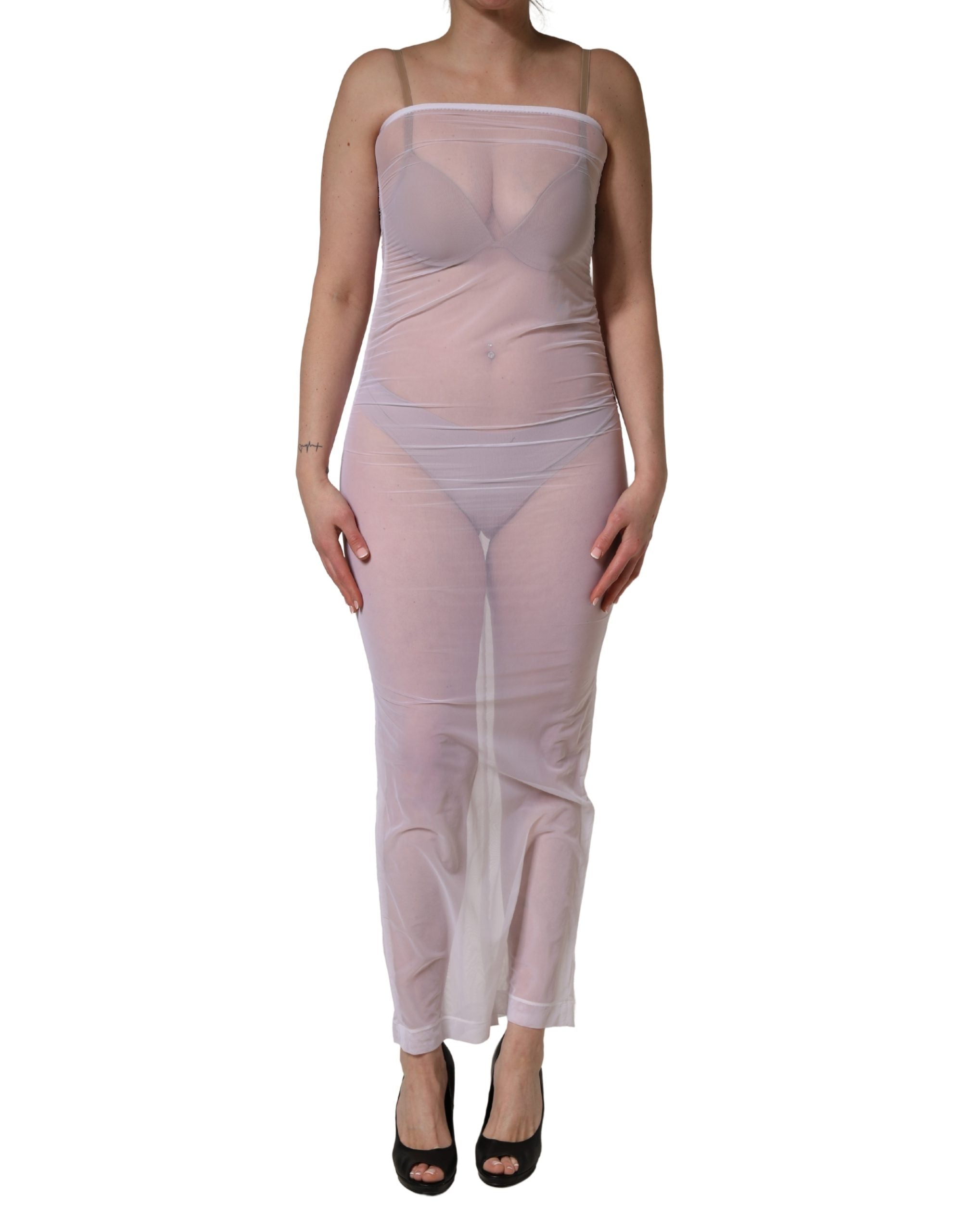Dolce & Gabbana White Sheer Nylon Stretch Sheath Maxi Women's Dress