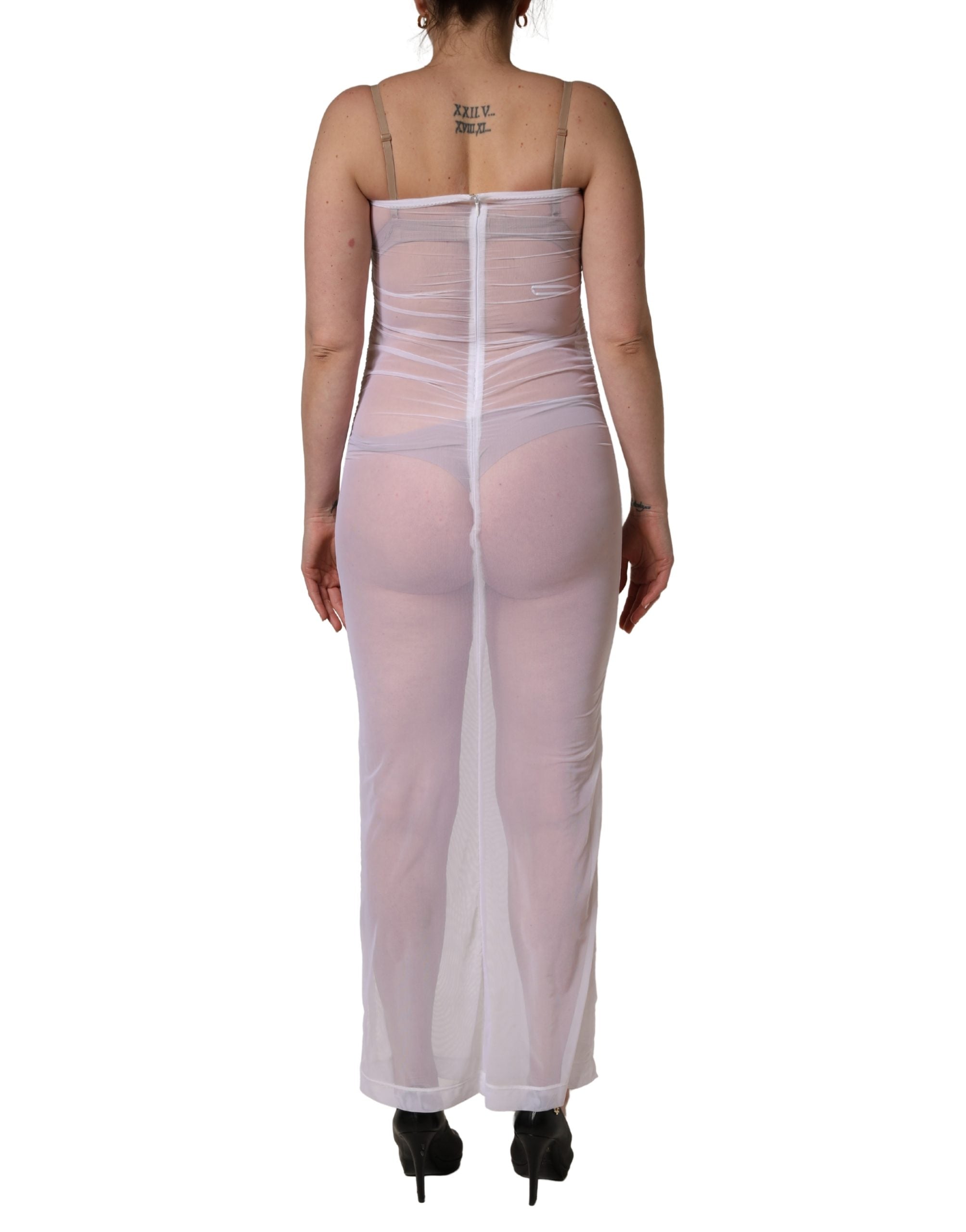 Dolce & Gabbana White Sheer Nylon Stretch Sheath Maxi Women's Dress