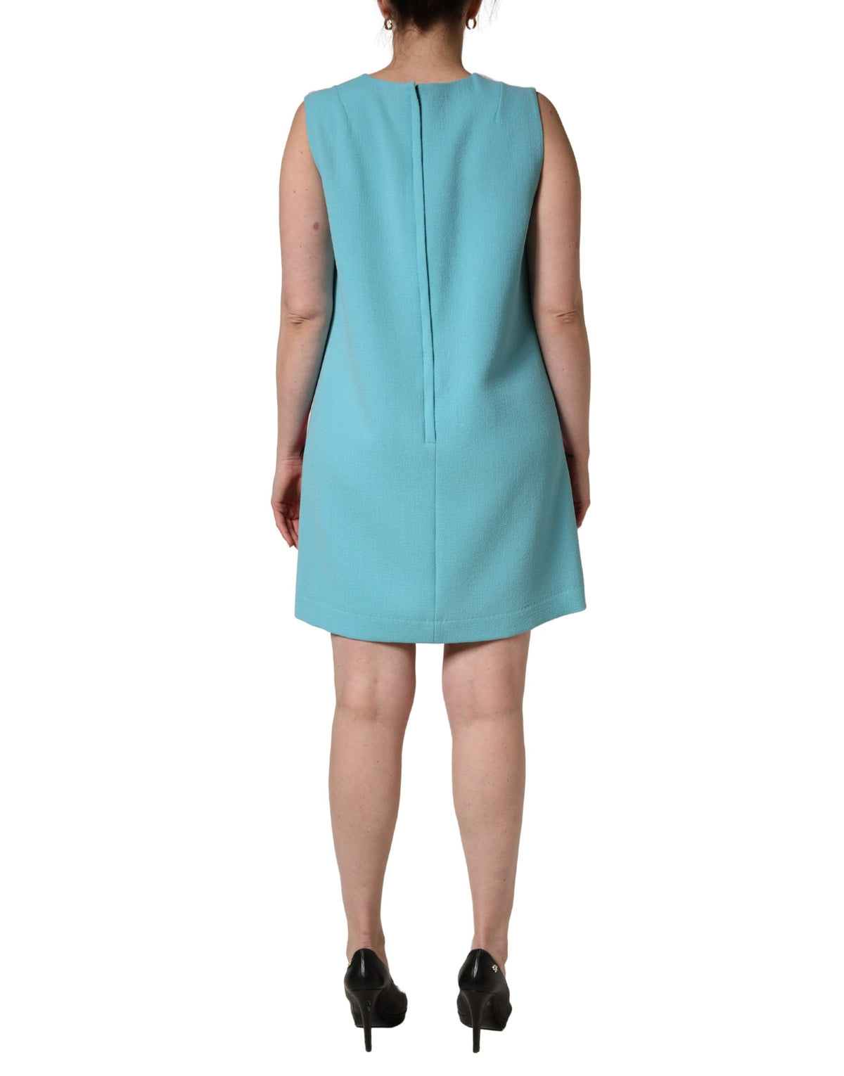 Dolce & Gabbana Pink Blue Wool Sleeveless Shift Mini Women's Dress