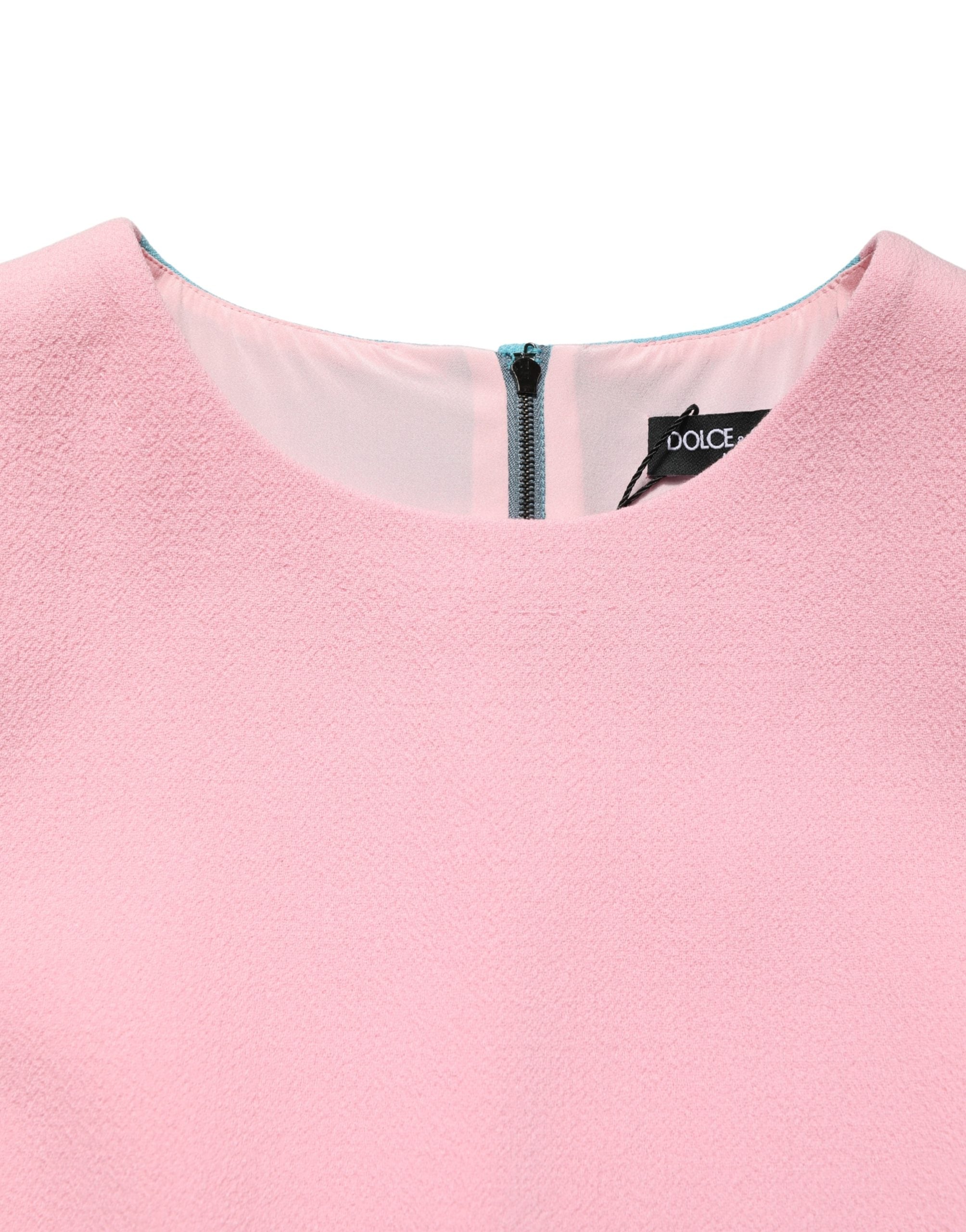 Dolce & Gabbana Pink Blue Wool Sleeveless Shift Mini Women's Dress