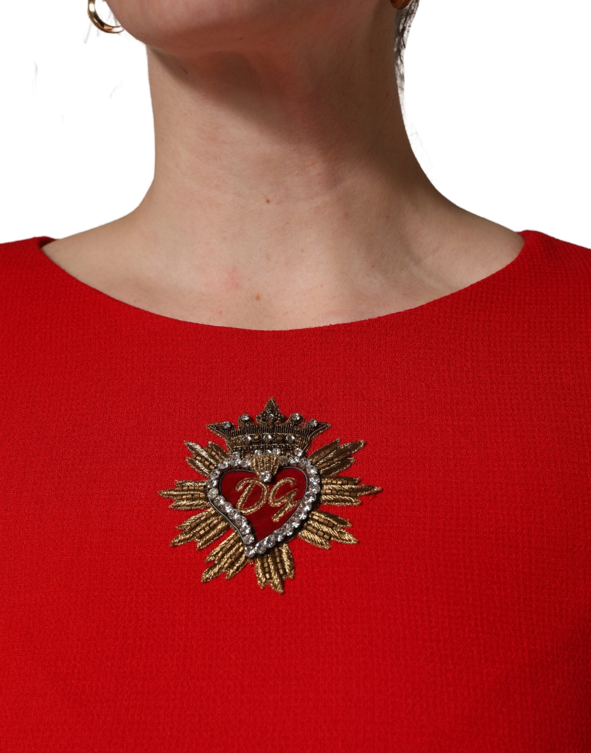Dolce & Gabbana Red Heart Emmbellished Wool Mini Women's Dress