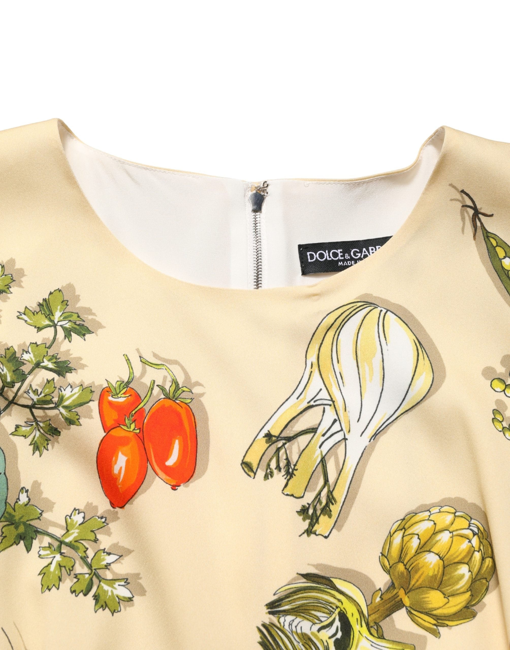 Dolce & Gabbana Beige Fruit PolkaDot Sheath Silk Midi Women's Dress