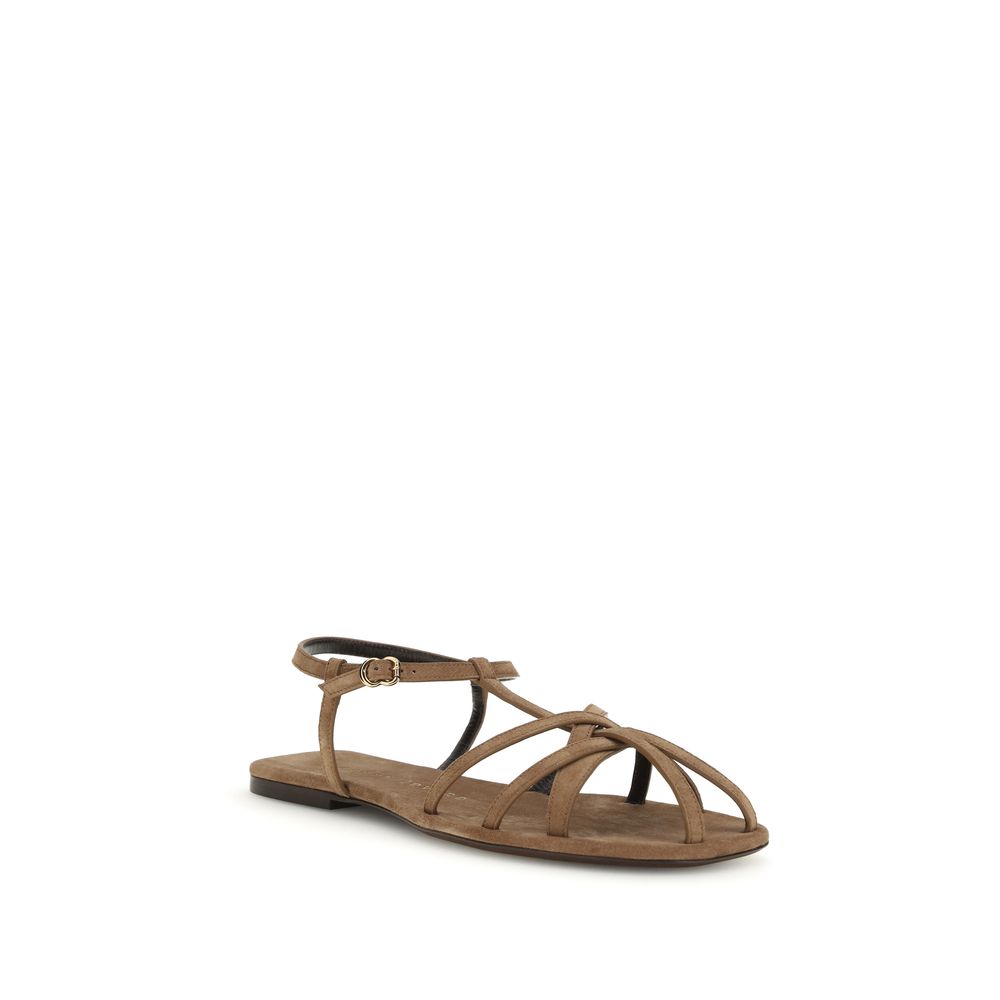 Herbert Levine Brown Calf Leather Bos Taurus Flat Women's Sandals