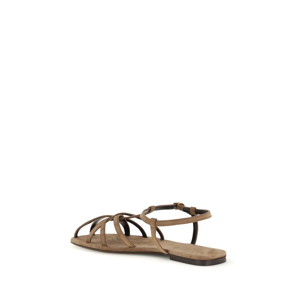 Herbert Levine Brown Calf Leather Bos Taurus Flat Women's Sandals
