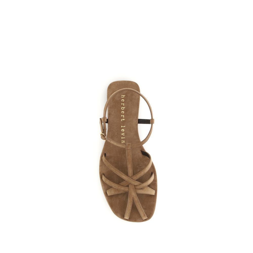 Herbert Levine Brown Calf Leather Bos Taurus Flat Women's Sandals
