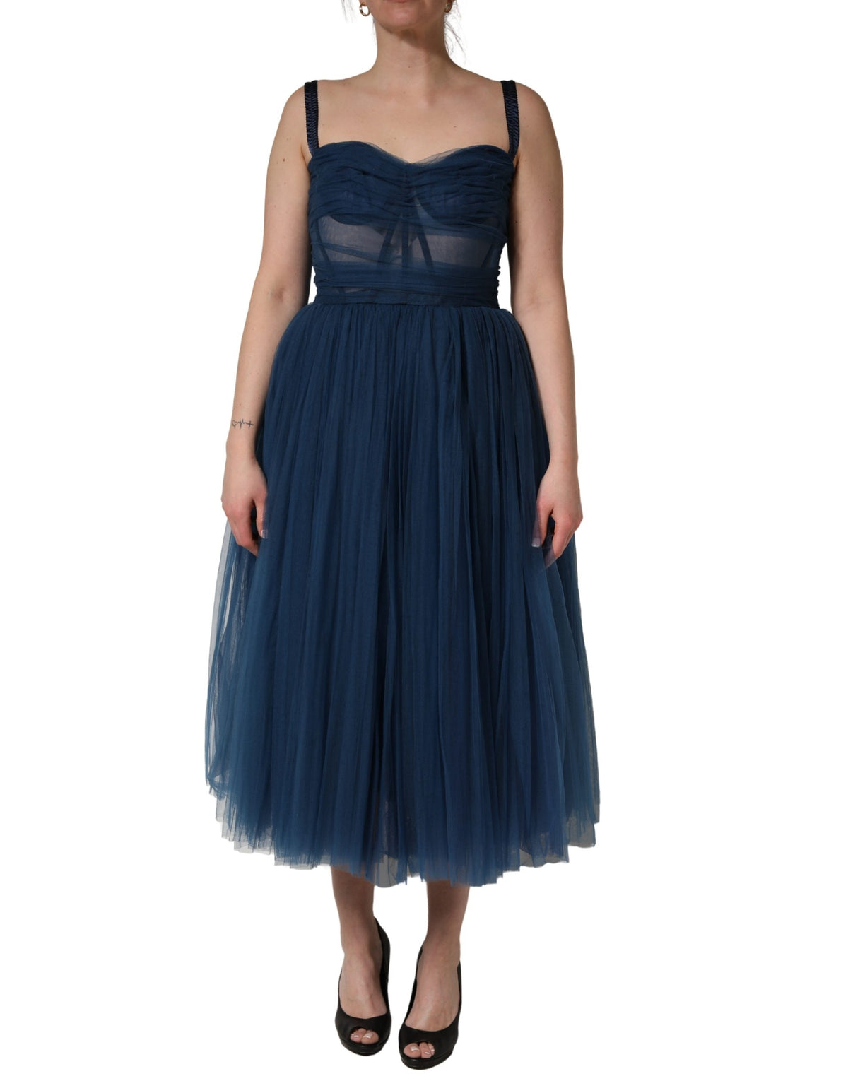 Dolce & Gabbana Blue Tulle Midi A-line Sleeveless Women's Dress (Pre-Owned)
