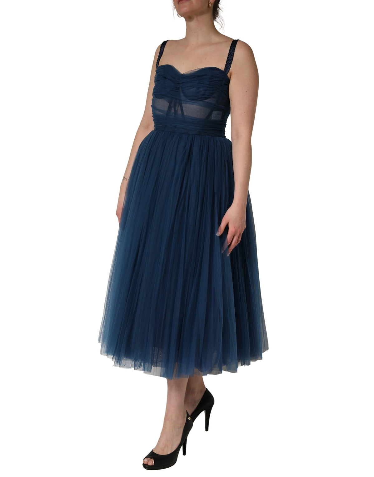 Dolce & Gabbana Blue Tulle Midi A-line Sleeveless Women's Dress (Pre-Owned)