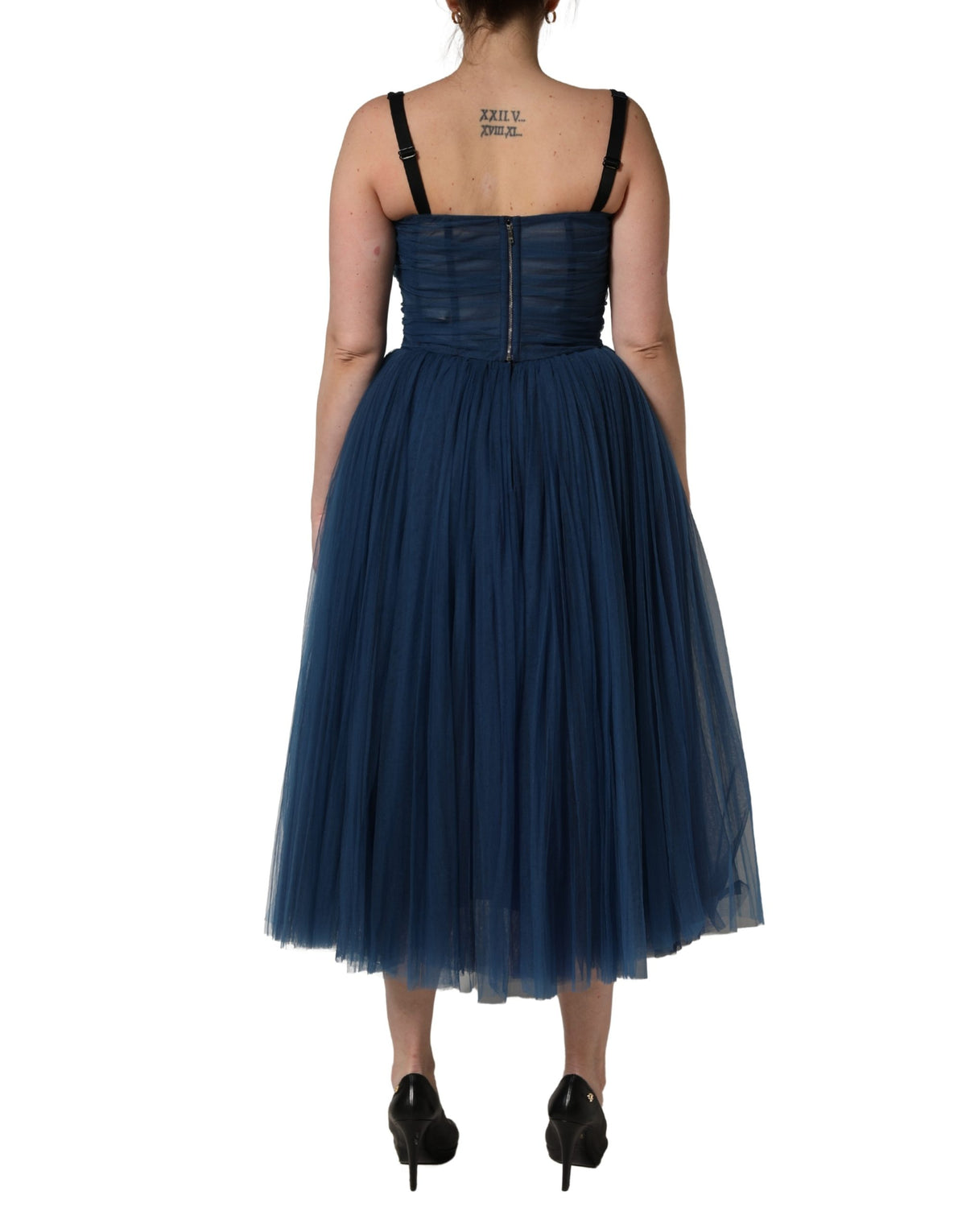 Dolce & Gabbana Blue Tulle Midi A-line Sleeveless Women's Dress (Pre-Owned)