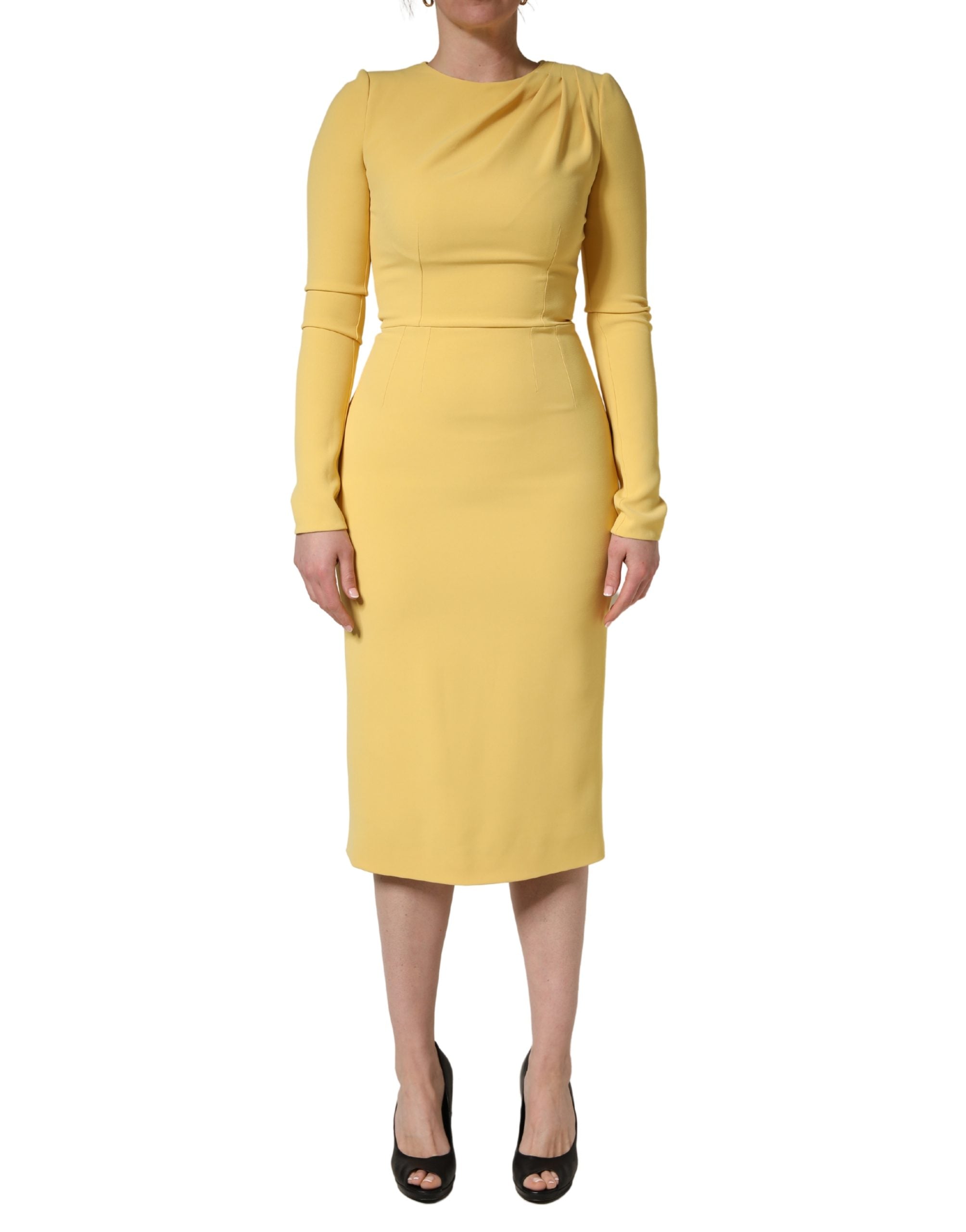 Dolce & Gabbana Yellow Silk Long Sleeves Sheath Midi Women's Dress