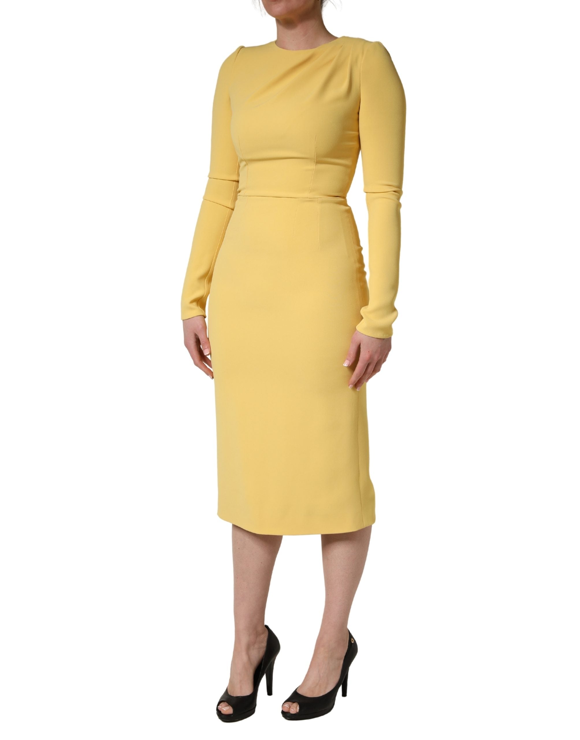 Dolce & Gabbana Yellow Silk Long Sleeves Sheath Midi Women's Dress