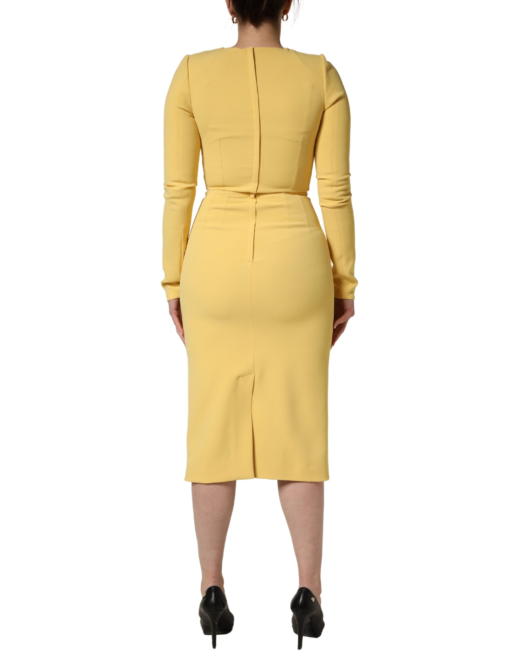 Dolce & Gabbana Yellow Silk Long Sleeves Sheath Midi Women's Dress