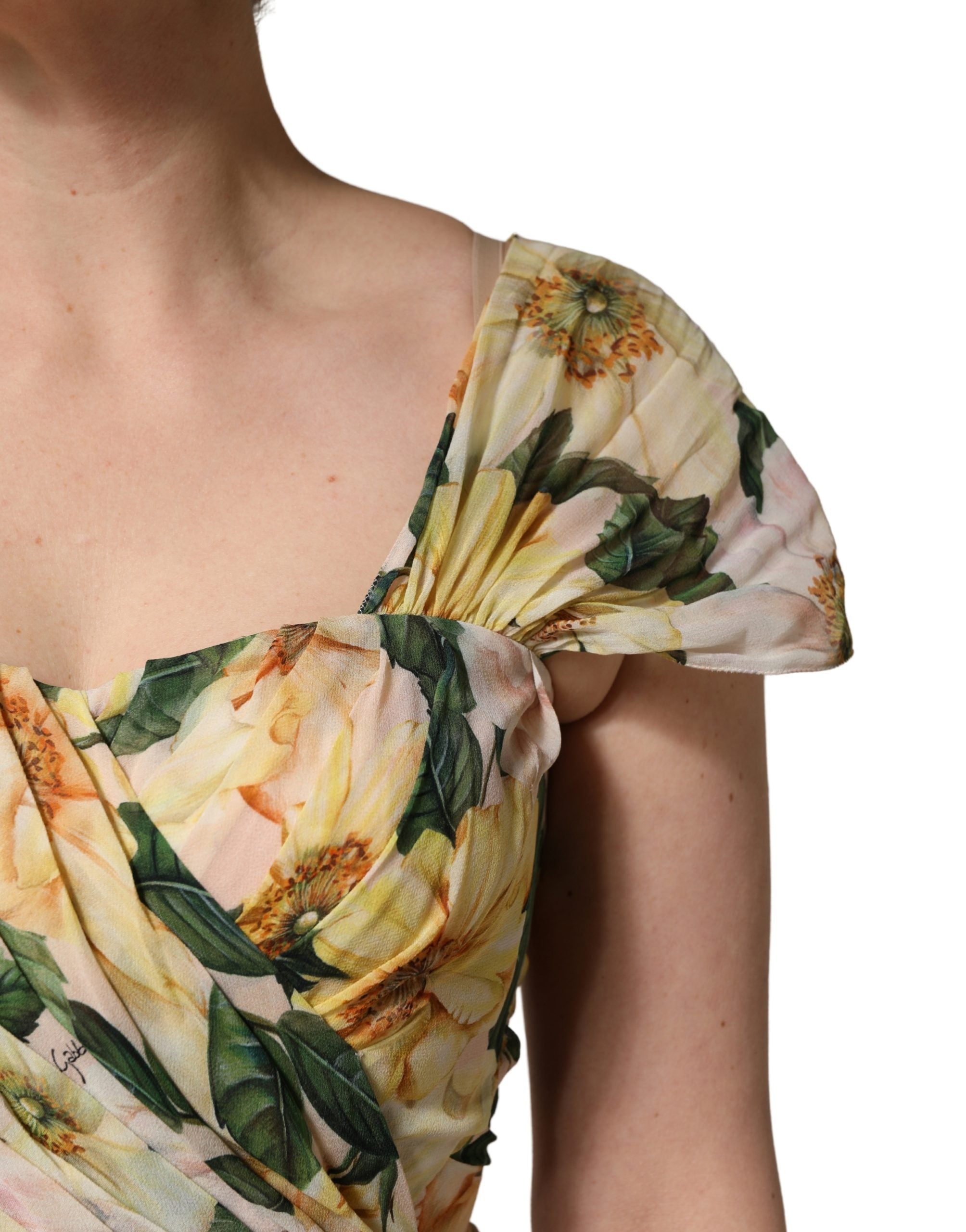 Dolce & Gabbana Yellow Silk Floral Print Pleated Maxi Women's Dress (Pre-Owned)