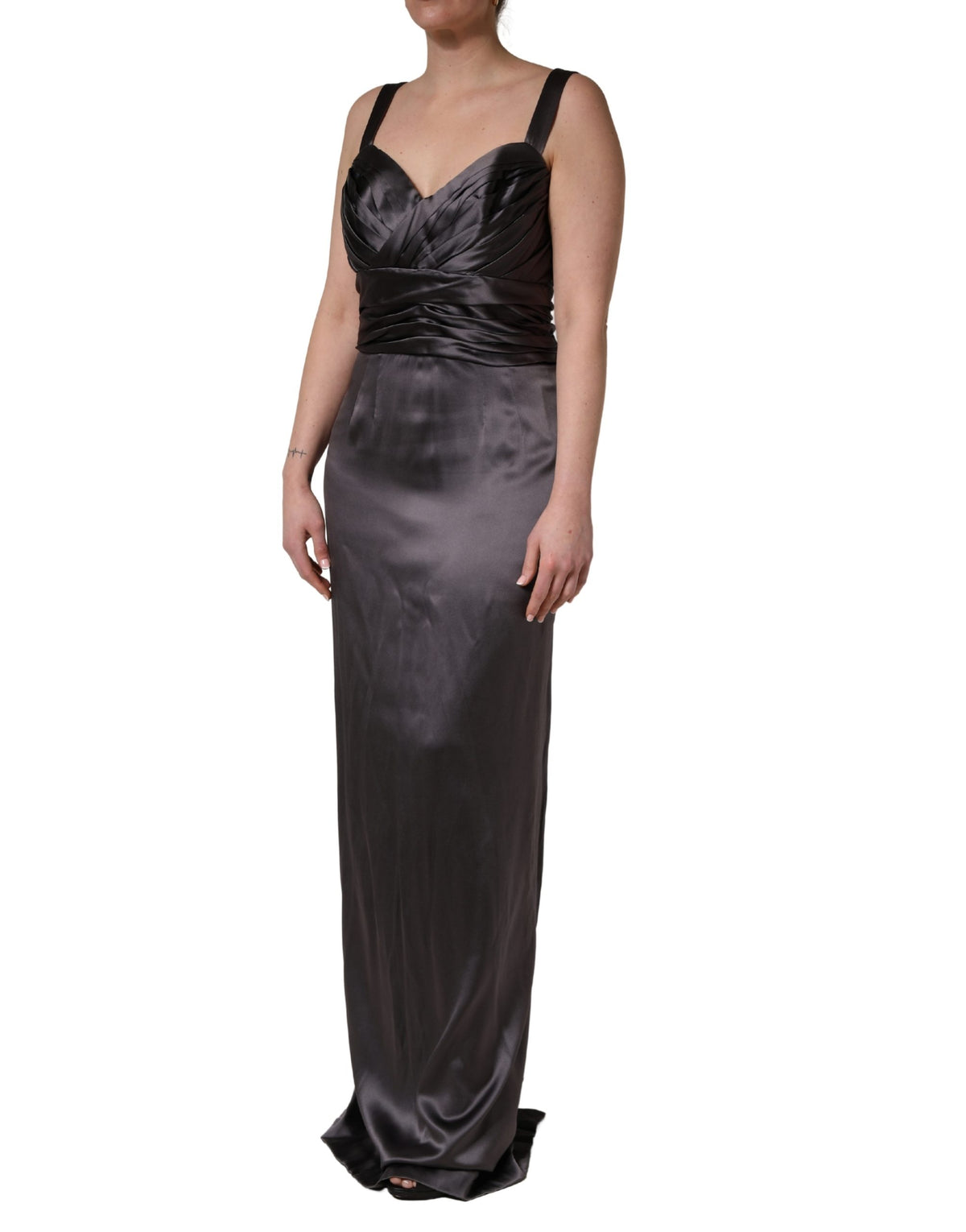 Dolce & Gabbana Black Satin Sleeveless Sweetheart Women's Dress (Pre-Owned)