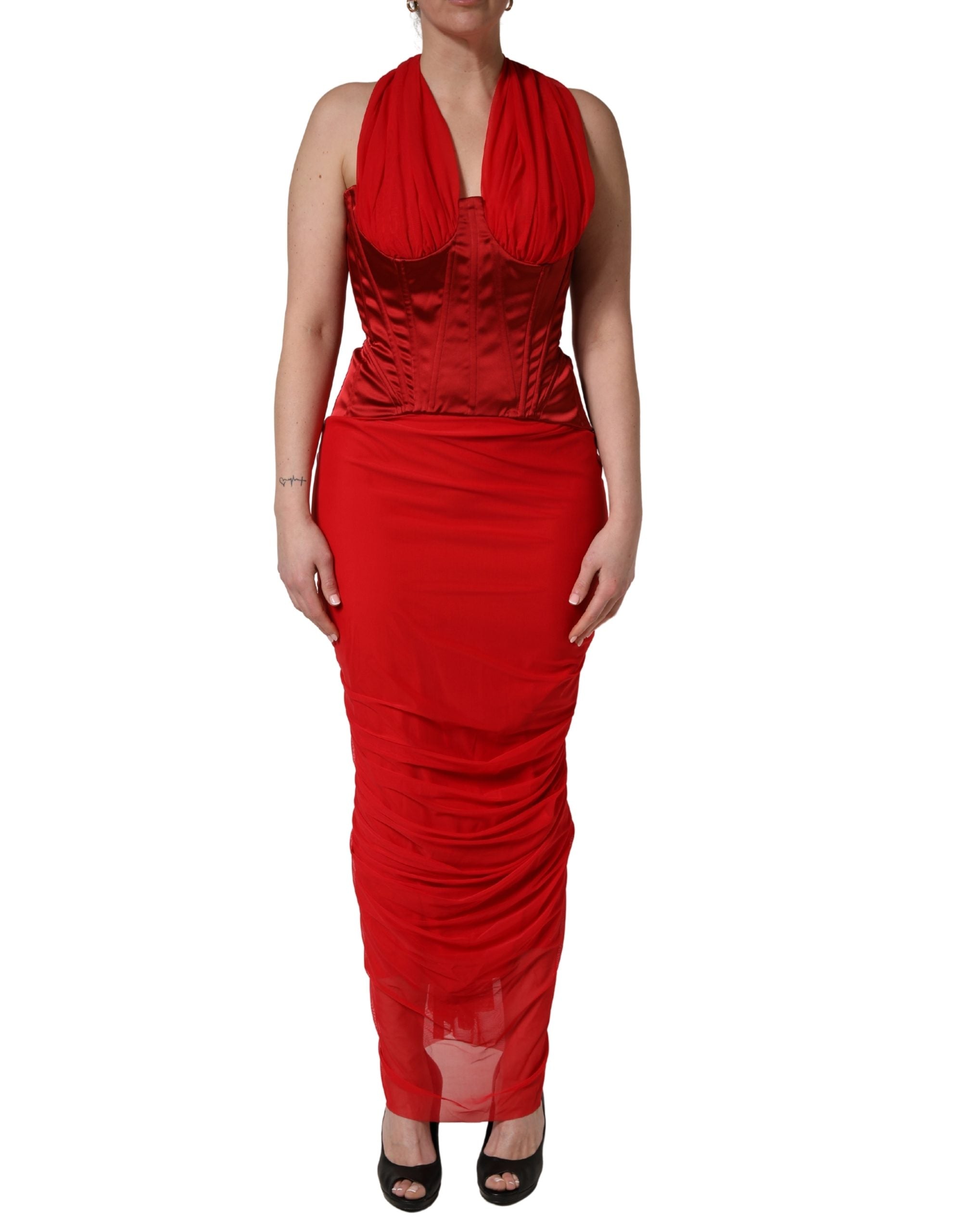 Dolce & Gabbana Red Halter Corset Sleeveless Sheath Women's Dress