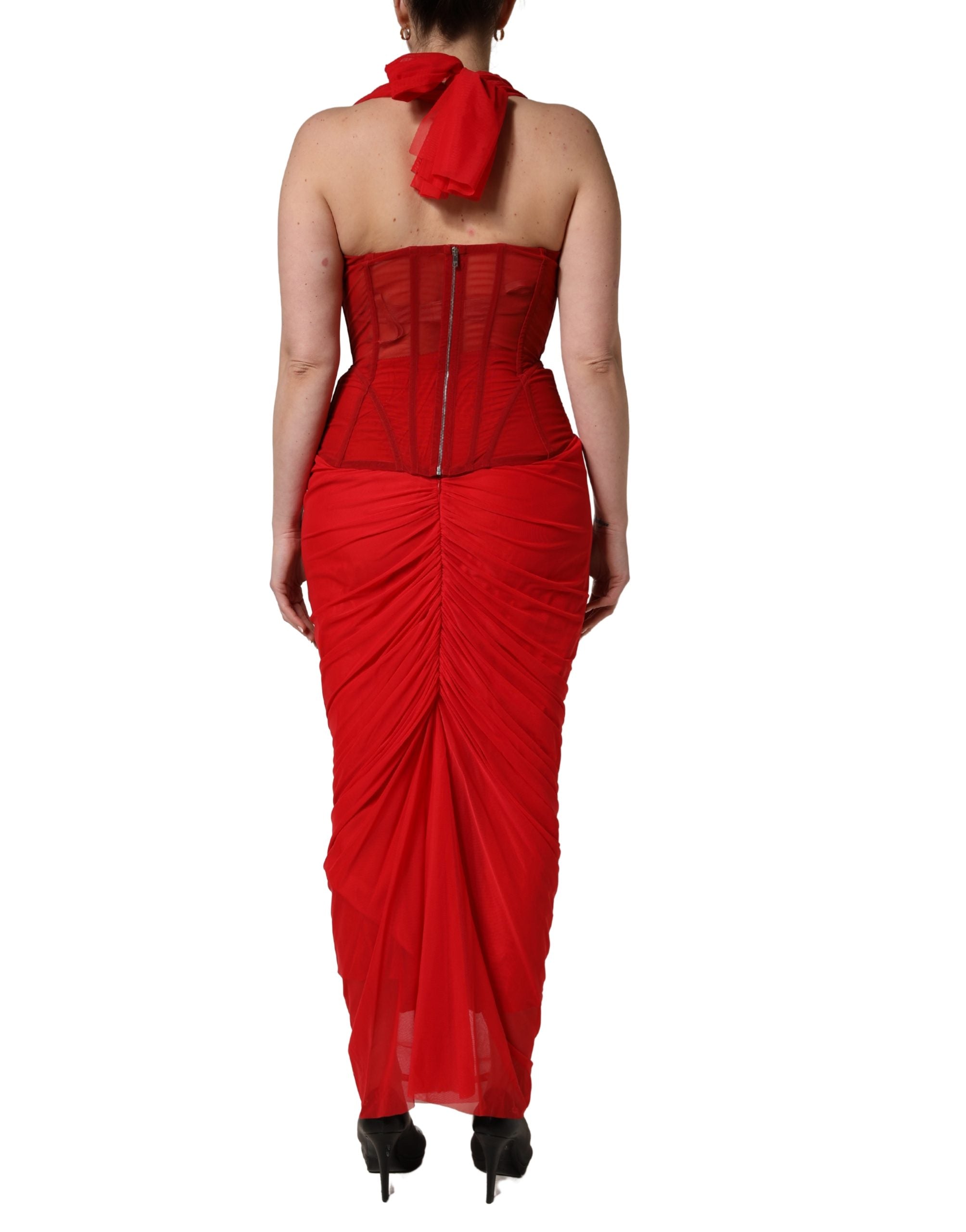 Dolce & Gabbana Red Halter Corset Sleeveless Sheath Women's Dress