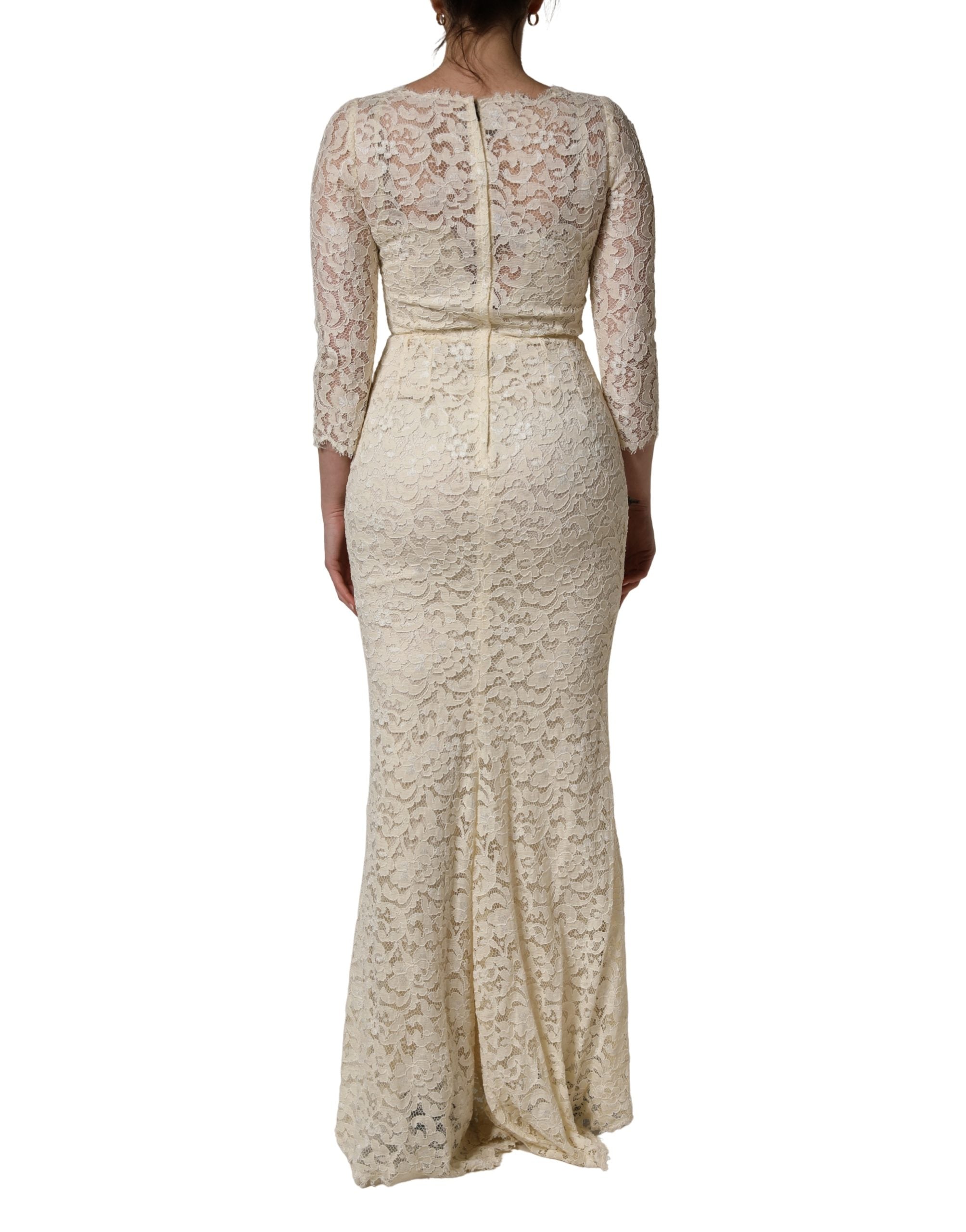 Dolce & Gabbana Off White Floral Lace Sheath Maxi Women's Dress