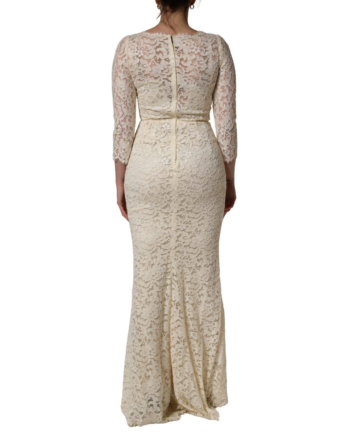 Dolce & Gabbana Off White Floral Lace Sheath Maxi Women's Dress