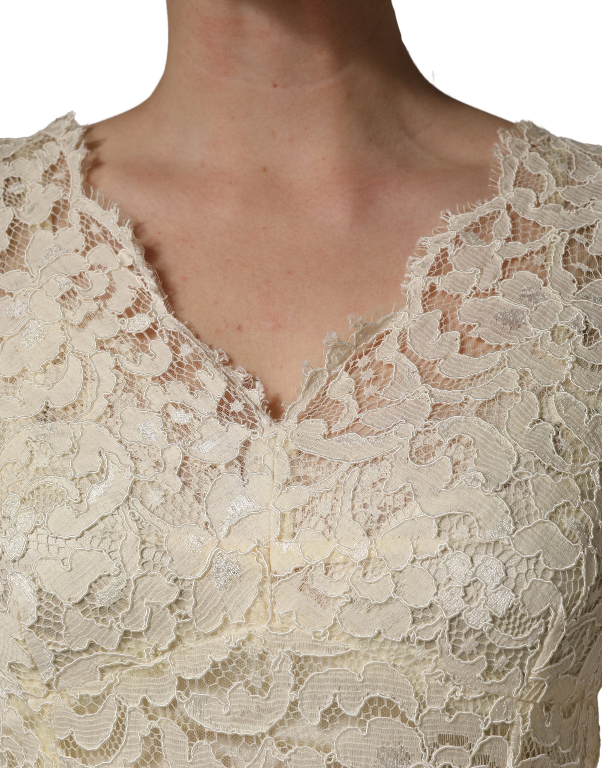 Dolce & Gabbana Off White Floral Lace Sheath Maxi Women's Dress