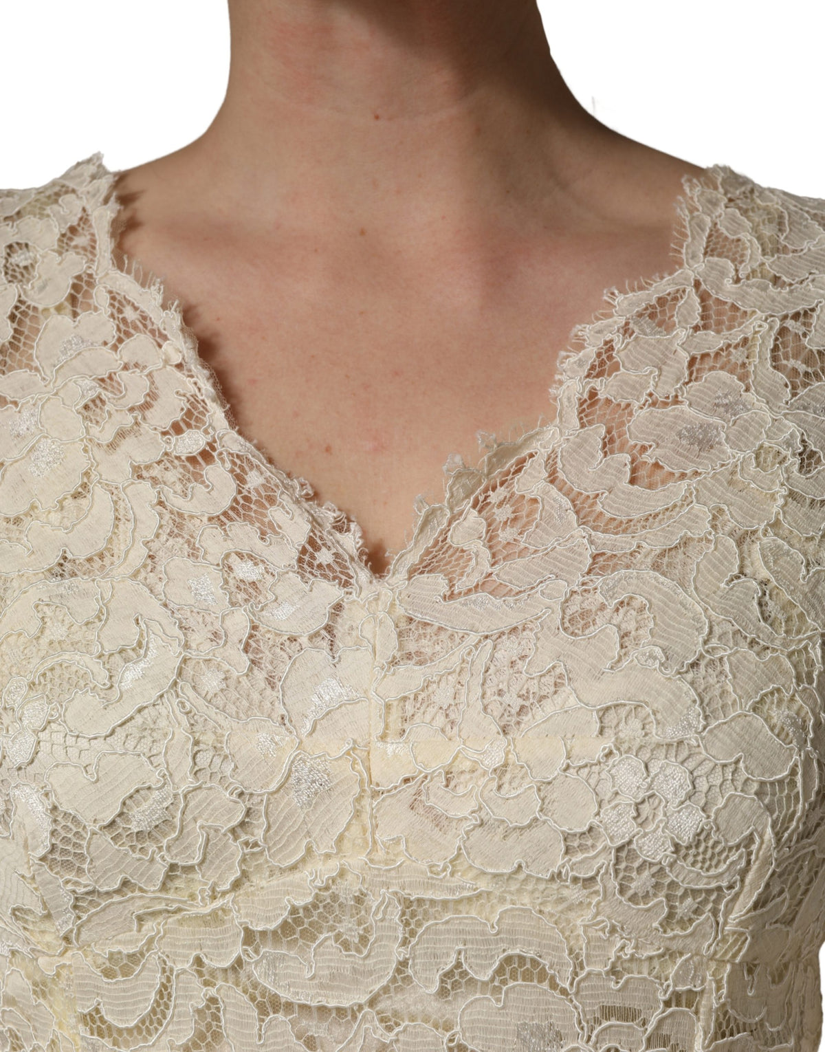 Dolce & Gabbana Off White Floral Lace Sheath Maxi Women's Dress