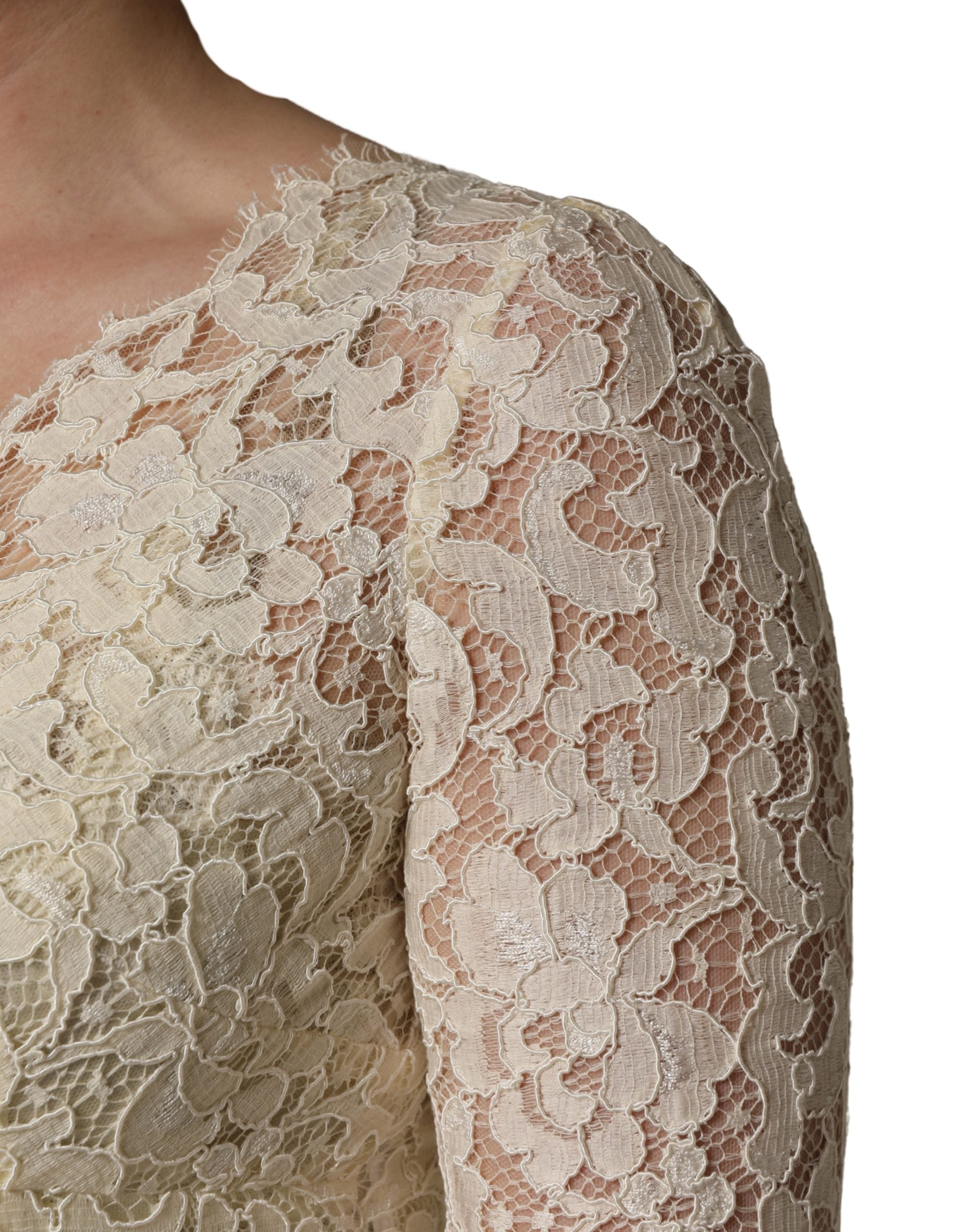 Dolce & Gabbana Off White Floral Lace Sheath Maxi Women's Dress