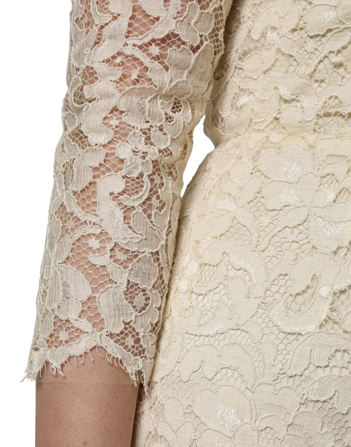 Dolce & Gabbana Off White Floral Lace Sheath Maxi Women's Dress