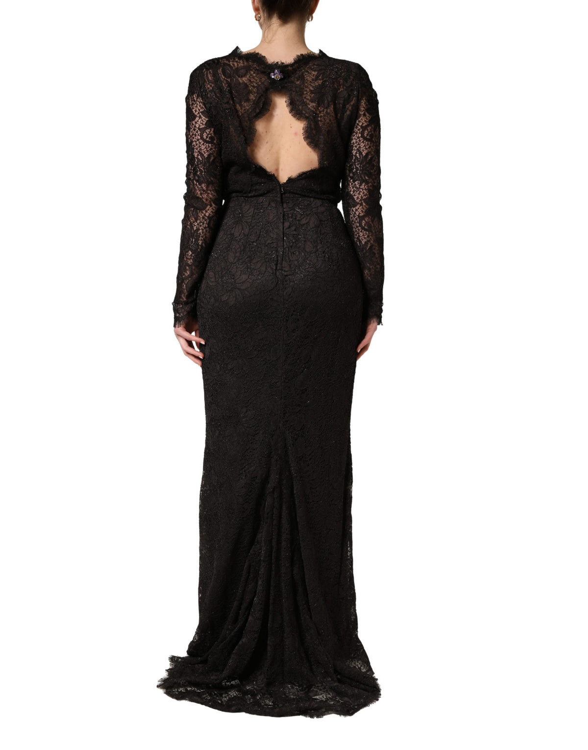 Dolce & Gabbana Black Floral Lace Sheath Long Maxi Women's Dress