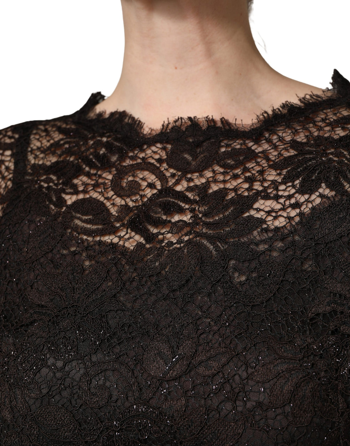 Dolce & Gabbana Black Floral Lace Sheath Long Maxi Women's Dress