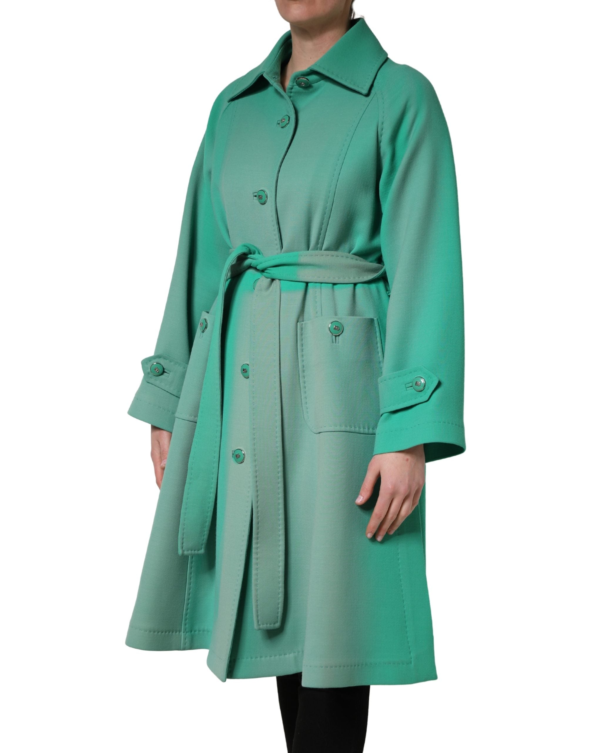 Dolce & Gabbana Green Buttoned Down Belt Trench Coat Women's Jacket (Pre-Owned)