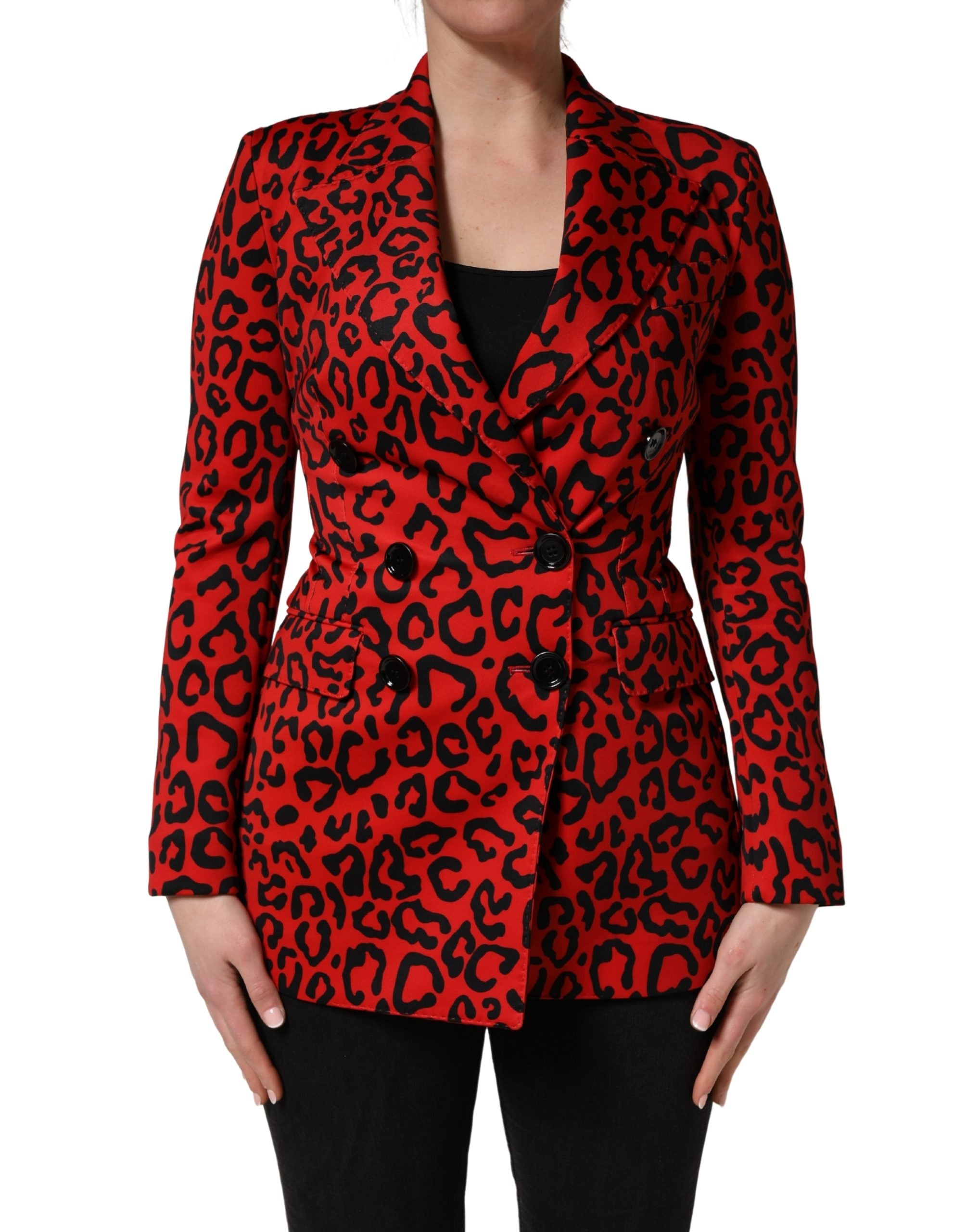 Dolce & Gabbana Red Leopard Double Breasted Coat Women's Jacket