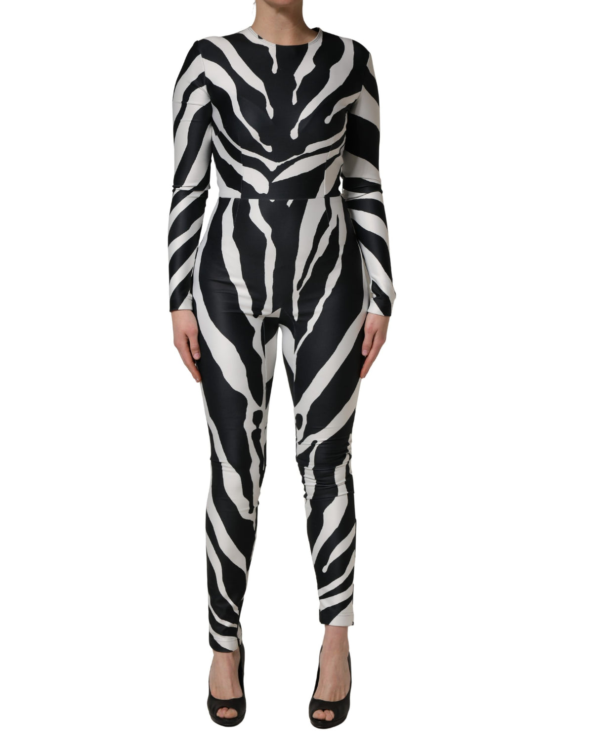 Dolce & Gabbana Black White Polyester Zebra Pattern Women's Jumpsuit