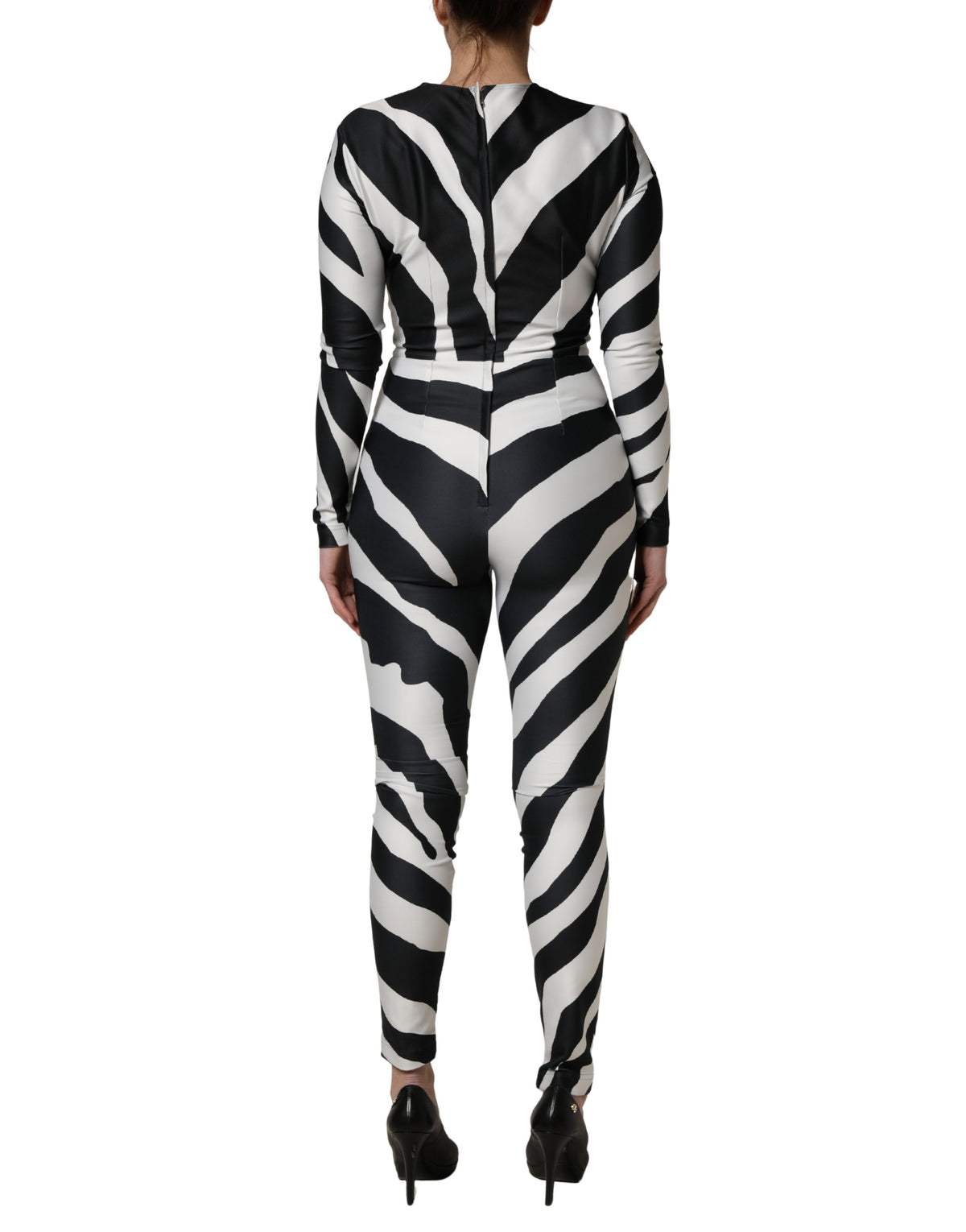 Dolce & Gabbana Black White Polyester Zebra Pattern Women's Jumpsuit