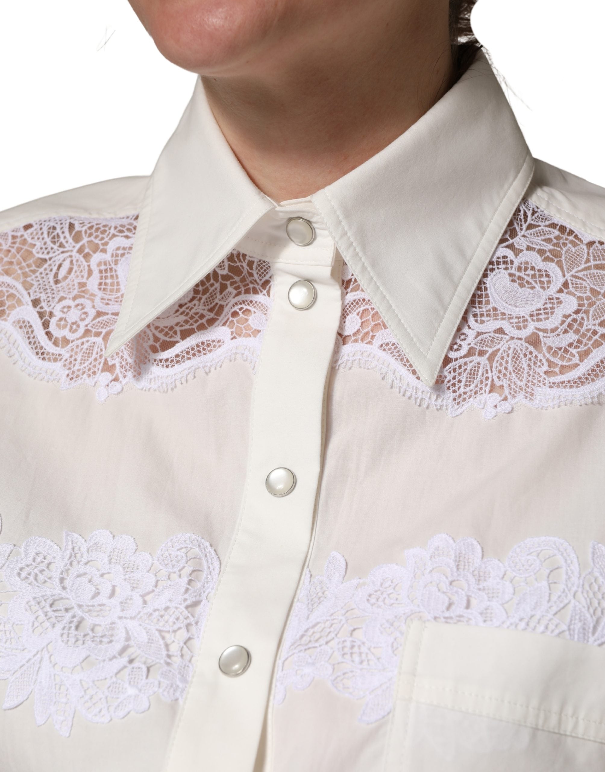 Dolce & Gabbana White Cotton Lace Trim Long Sleeves Women's Jumpsuit