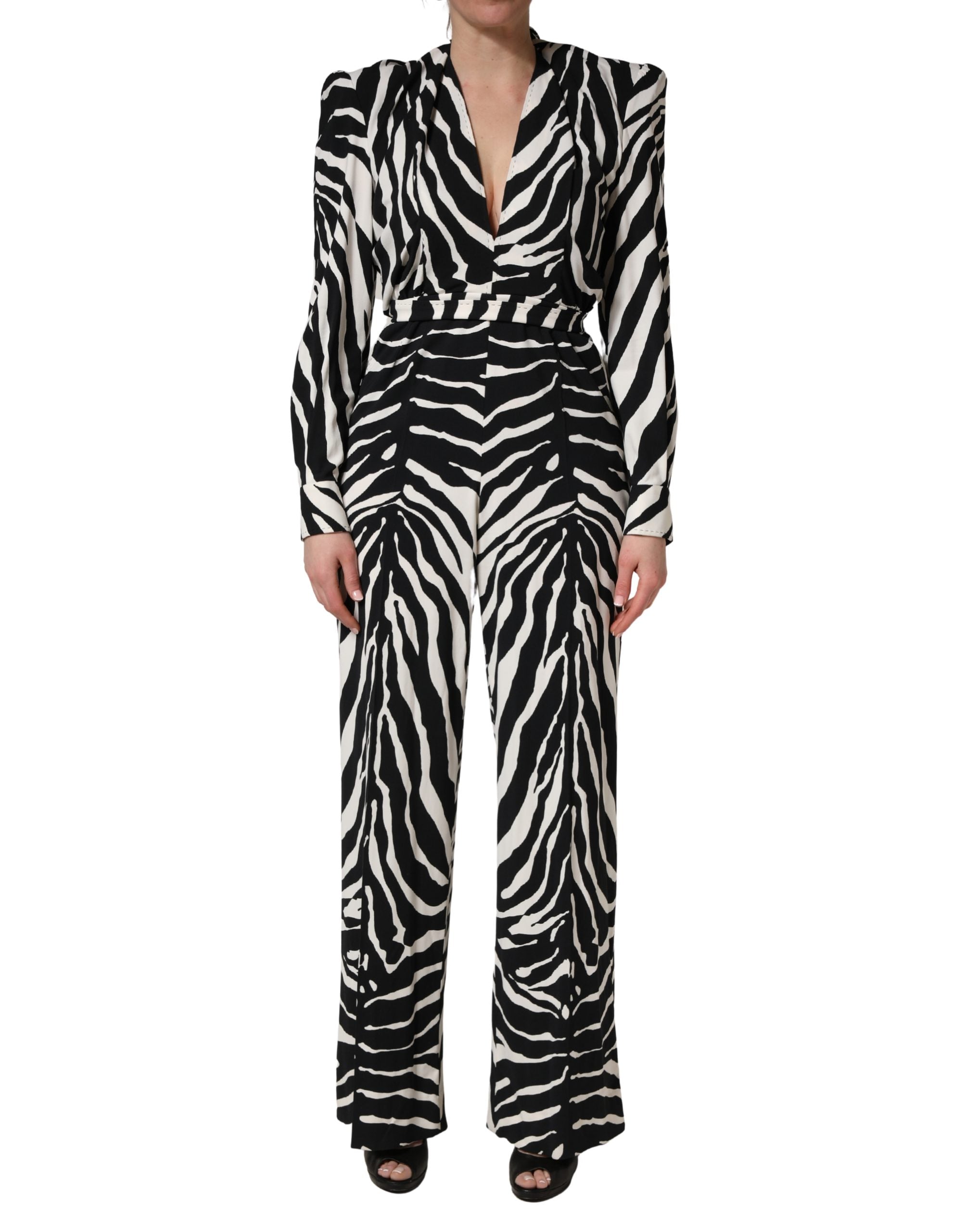 Dolce & Gabbana Black White Viscose Zebra Pattern Women's Jumpsuit