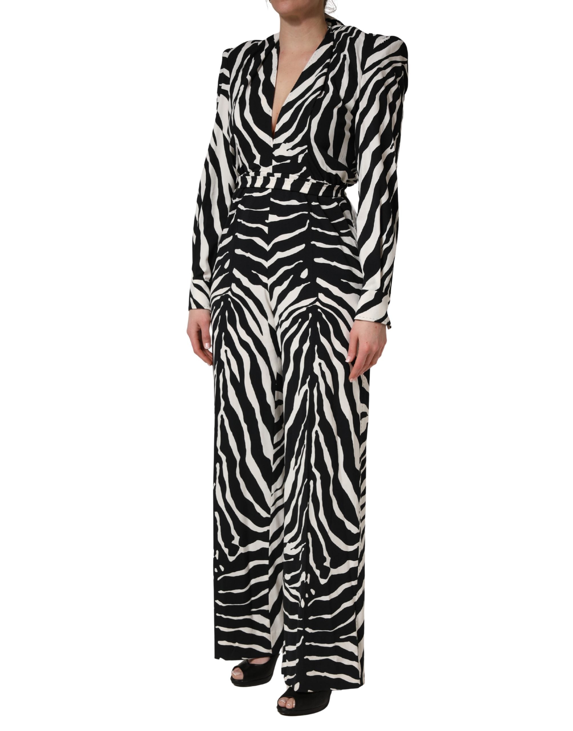 Dolce & Gabbana Black White Viscose Zebra Pattern Women's Jumpsuit
