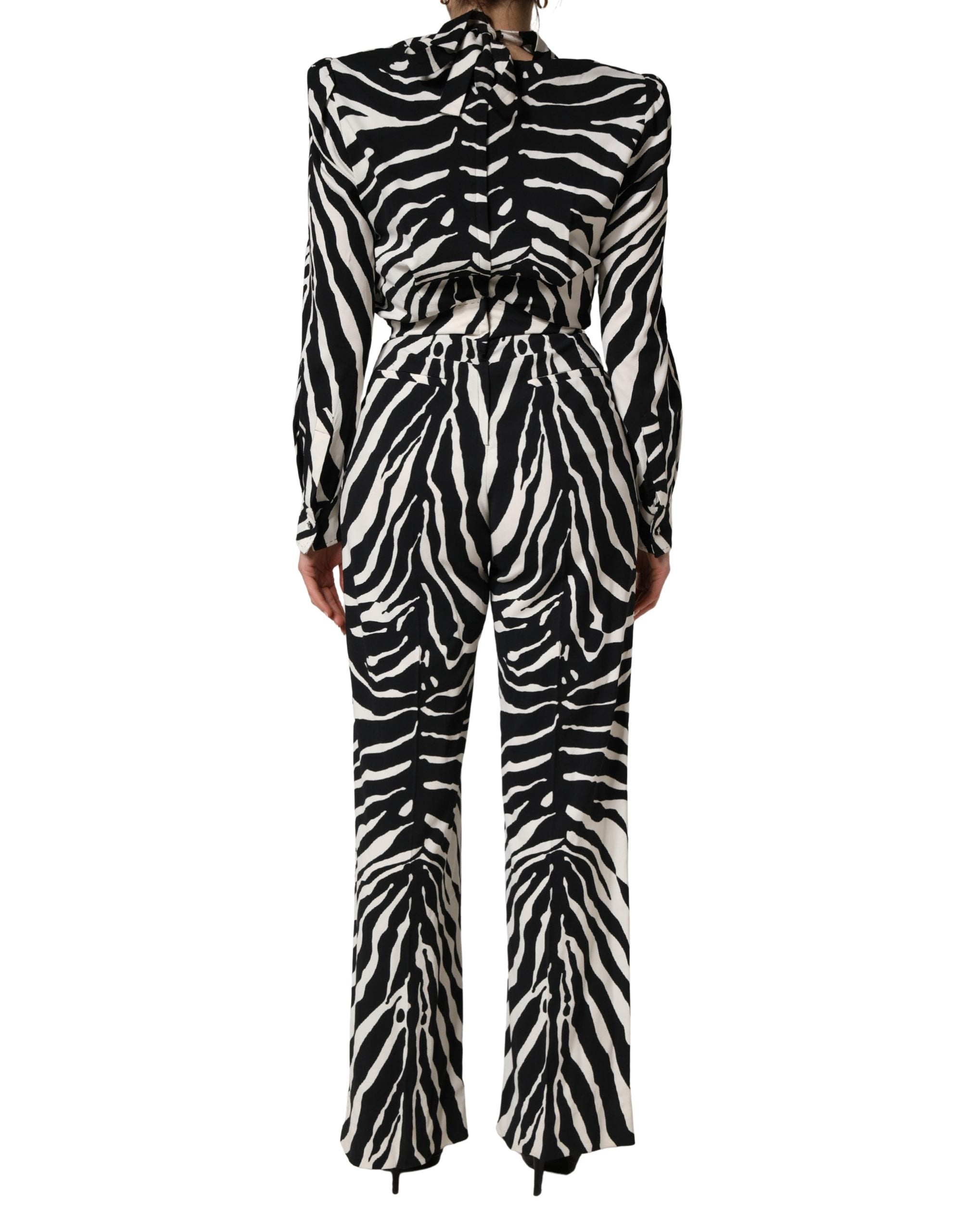 Dolce & Gabbana Black White Viscose Zebra Pattern Women's Jumpsuit