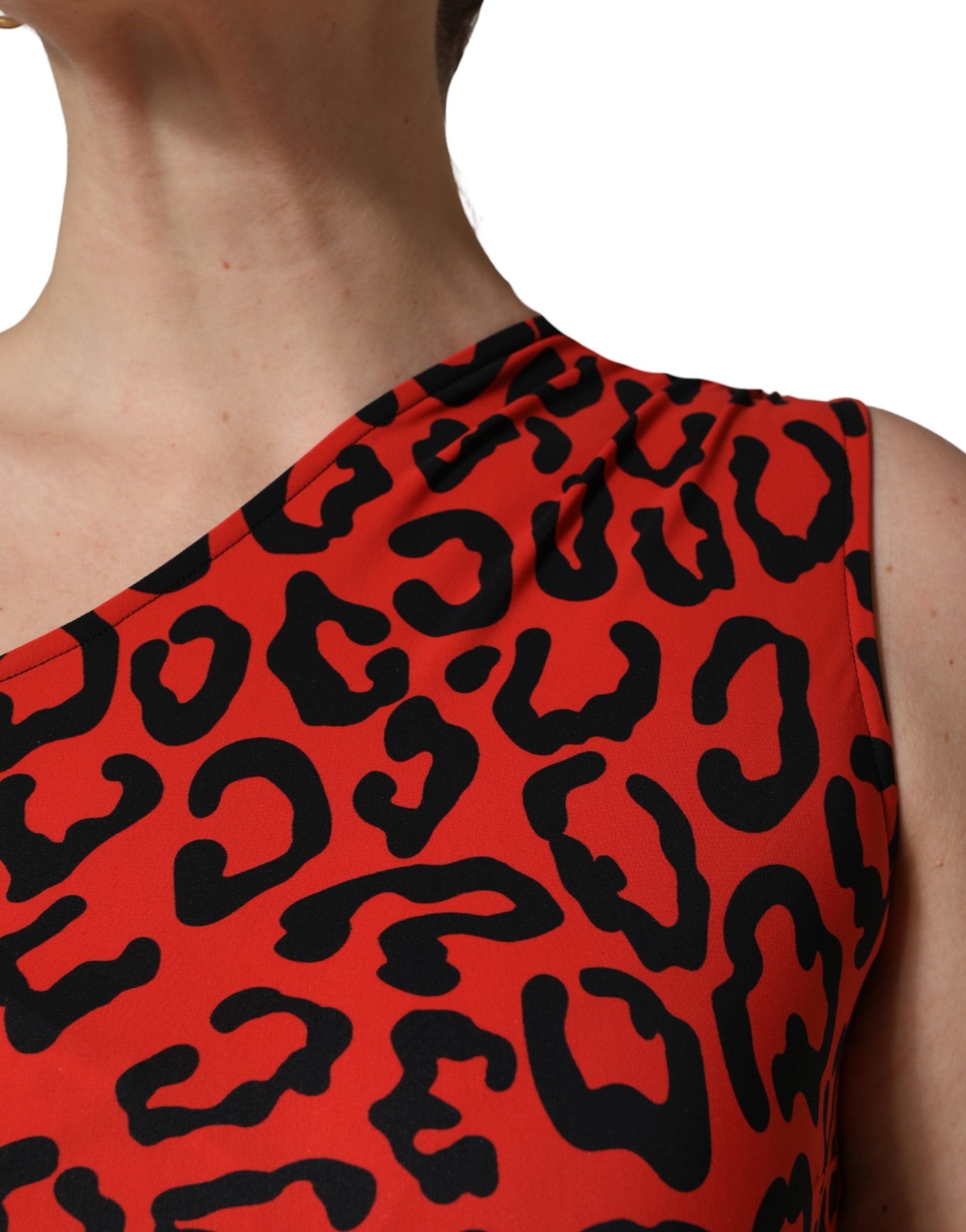 Dolce & Gabbana Black Red Nylon Leopard Pattern Women's Jumpsuit